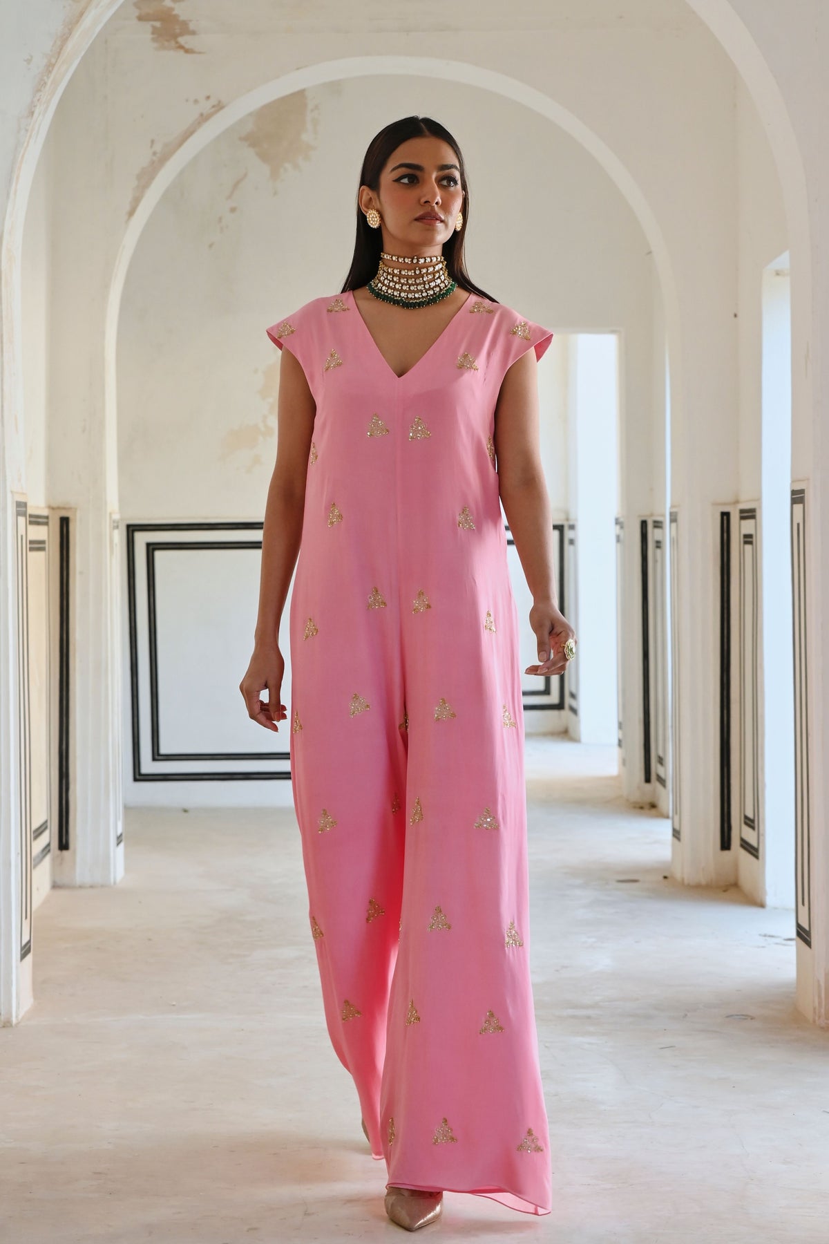 Baby Pink Embroidered Jumpsuit