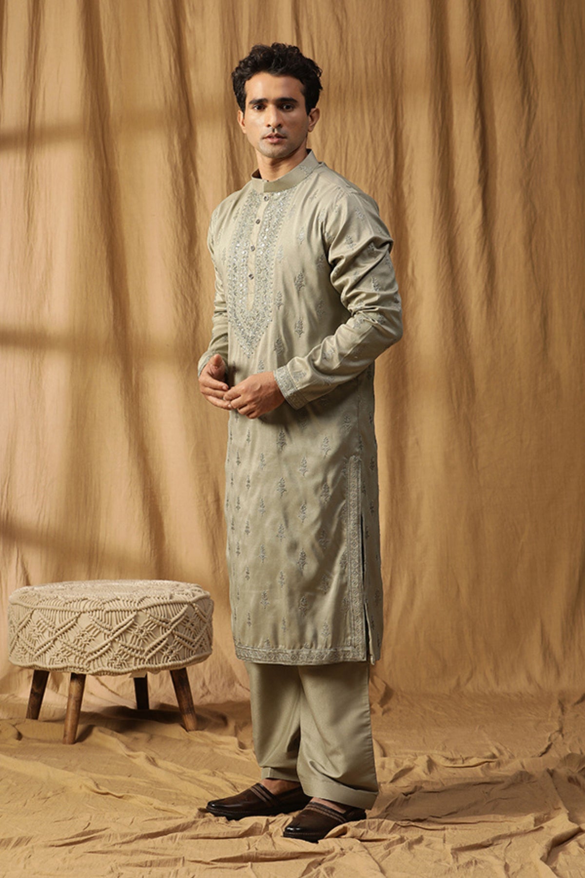 Green Silk Embroidery Kurta Set