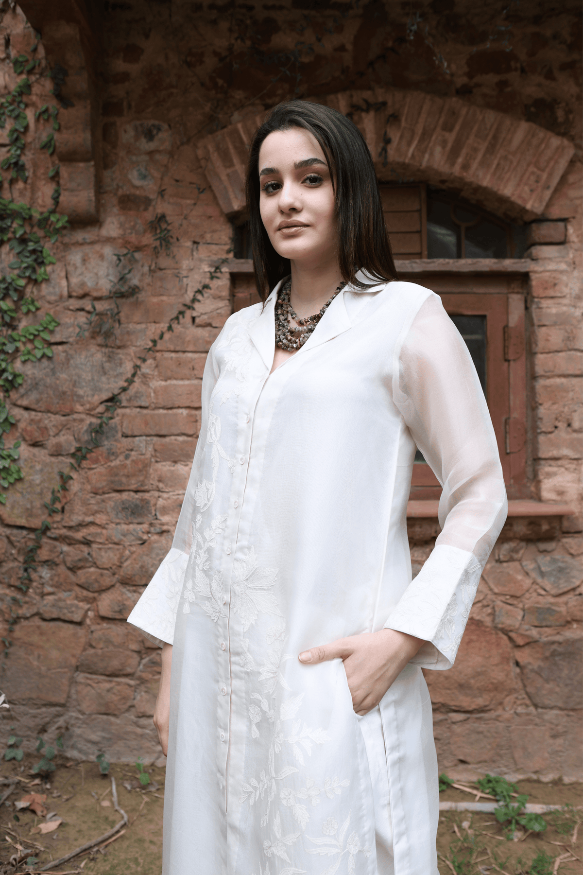 Ivory Front Open Kurta And Pant