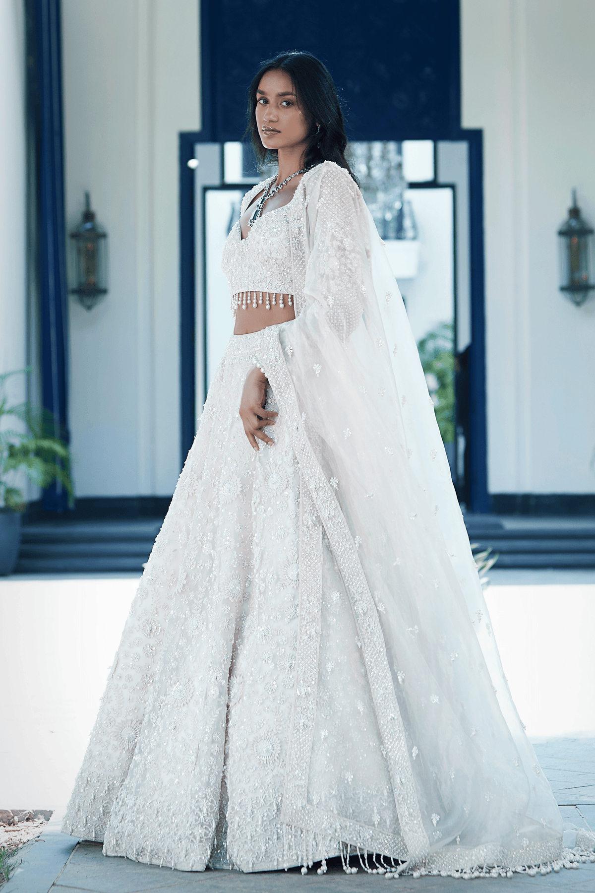 Ivory Organza Embroidered Lehenga Set