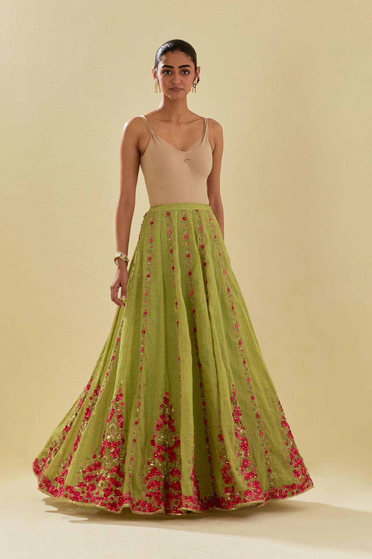 Green Embroidered Lehenga Set