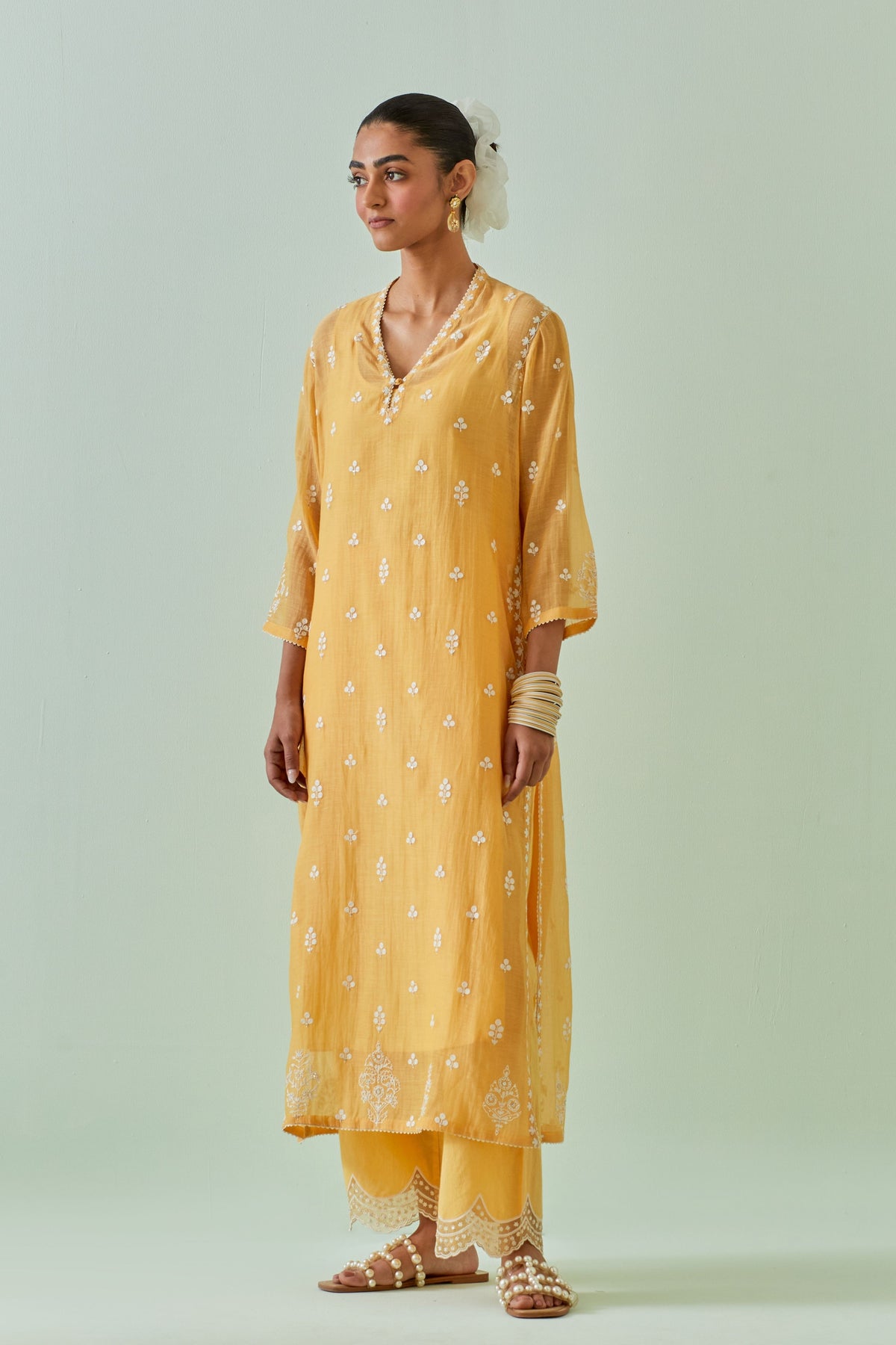 Yellow Boota Embroidered Kurta Set