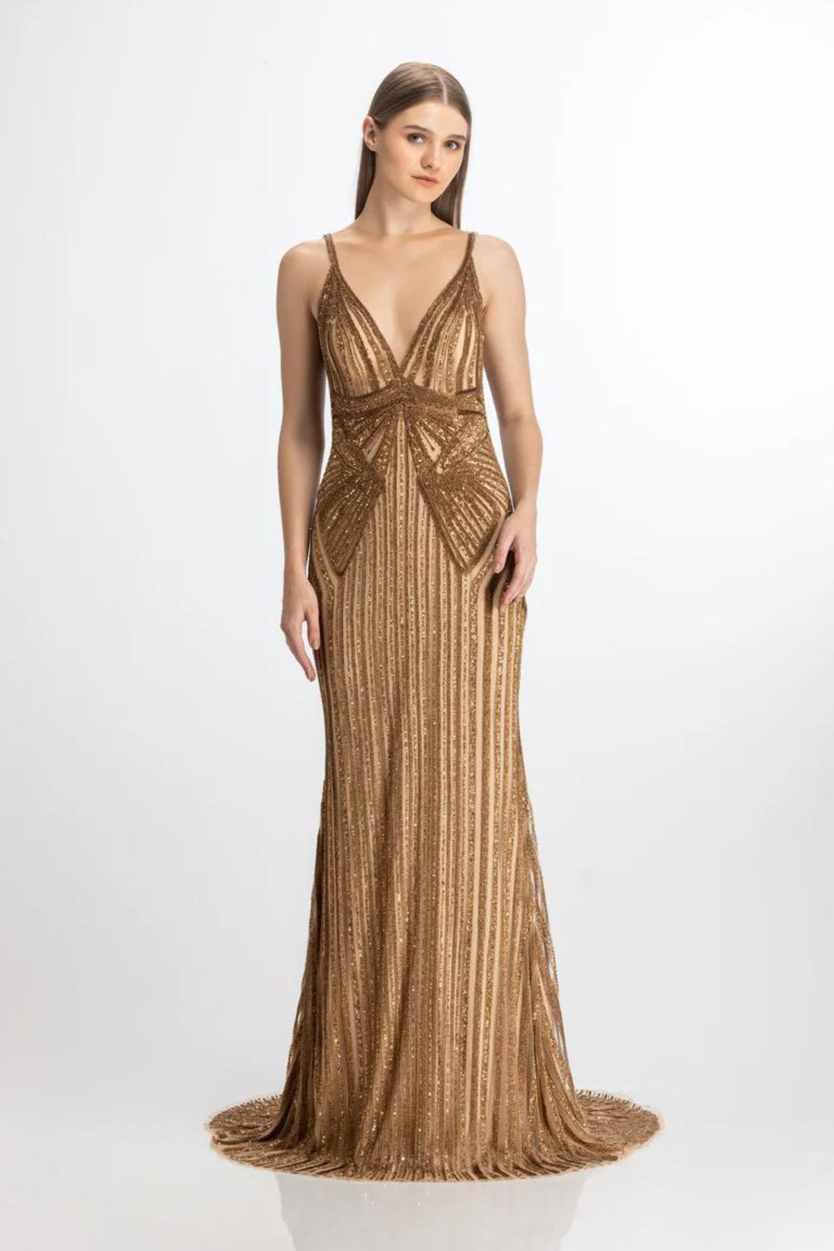 Antique gold sheath fit gown