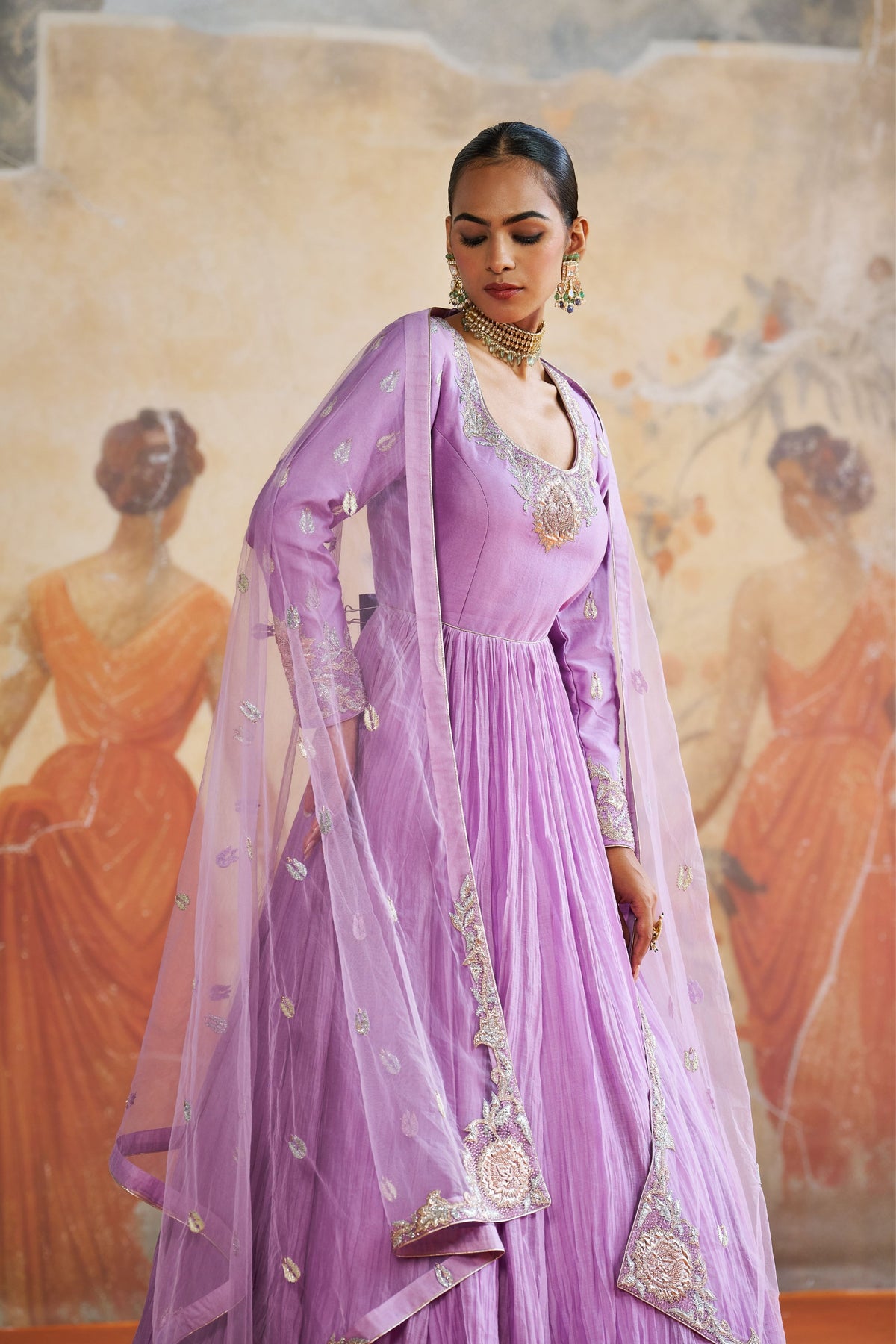 Lavender Chanderi Anarkali Set