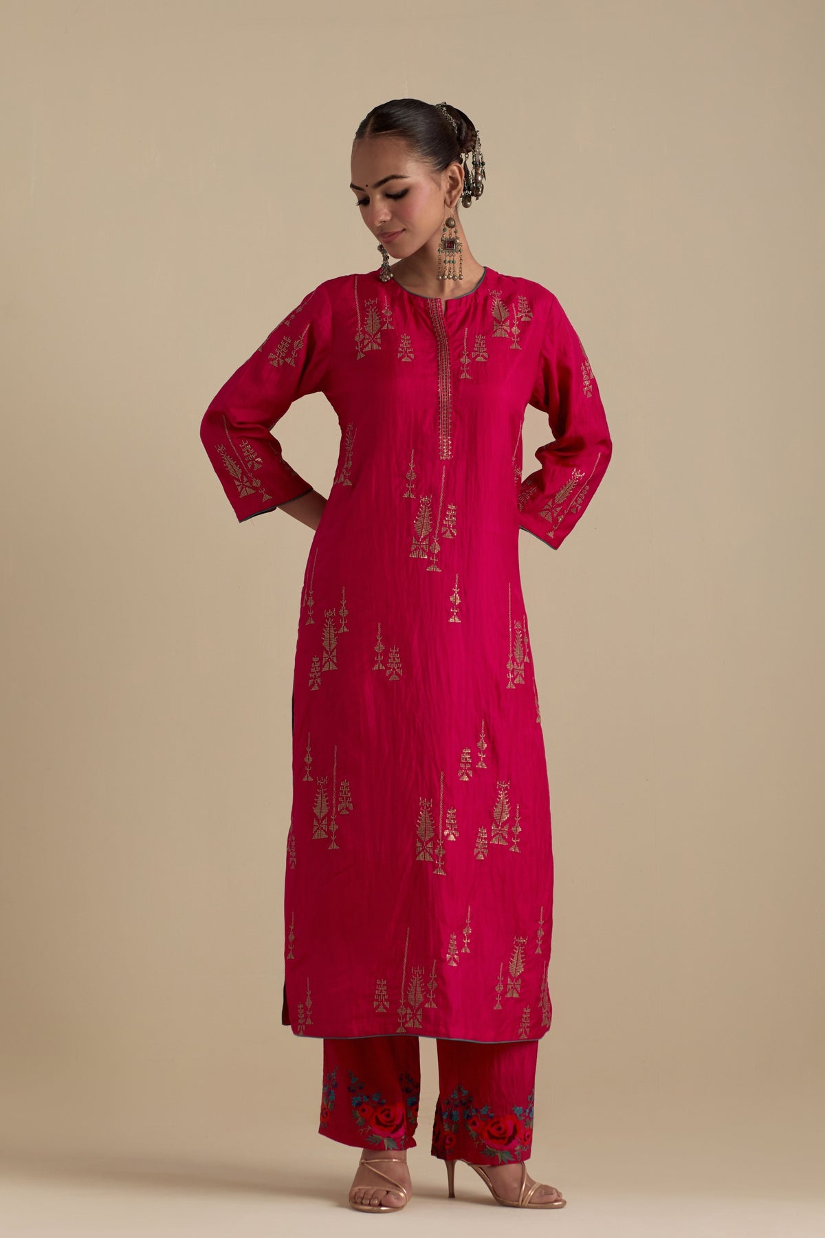 Fuchsia Silk Kurta Set