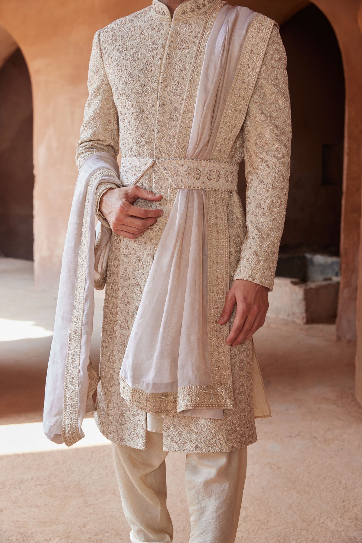 Light Beige Sherwani Set