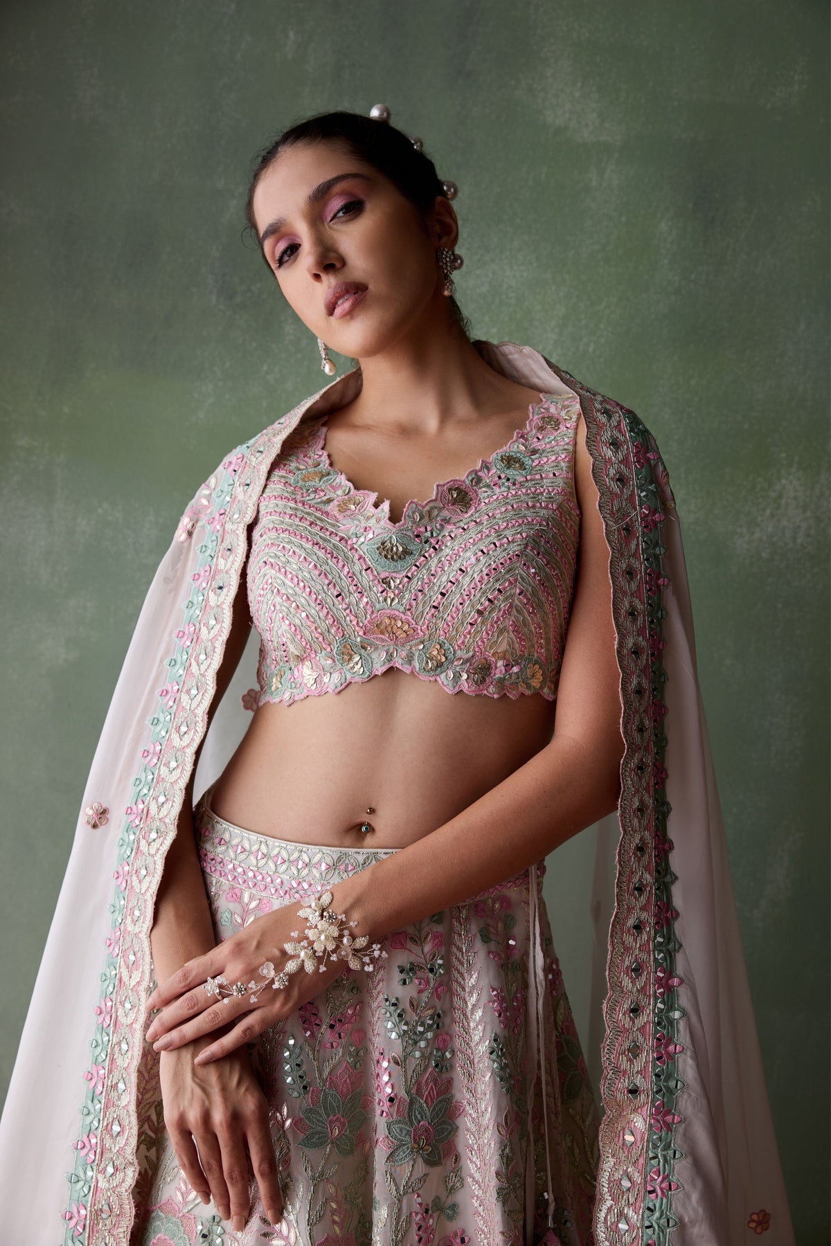 White Floral Organza Lehenga Set