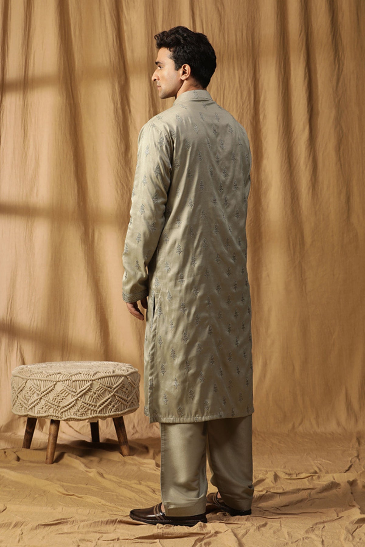 Green Silk Embroidery Kurta Set