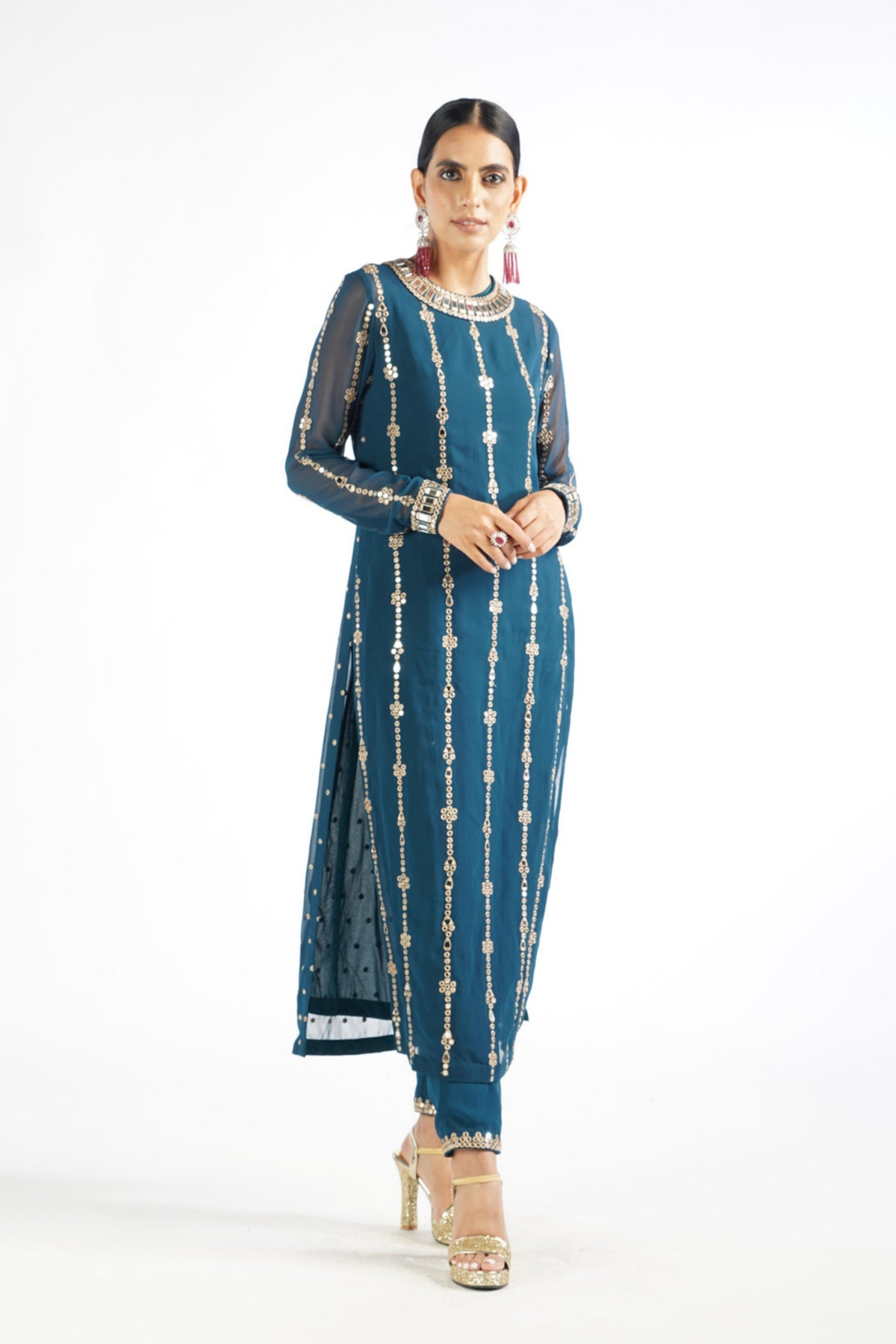 Dark Teal Embellished Kurta Set