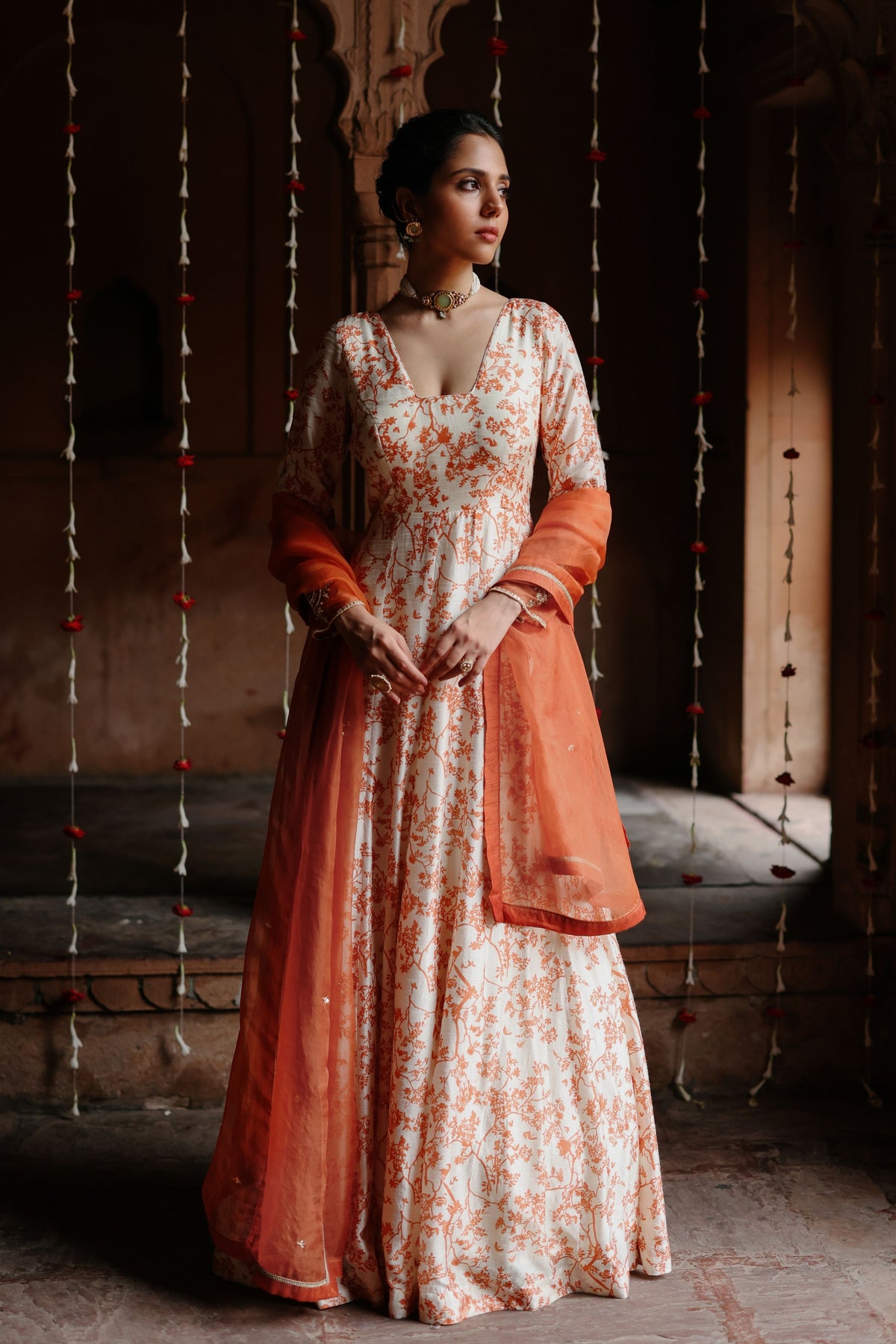 Cream Embroidered Anarkali Set