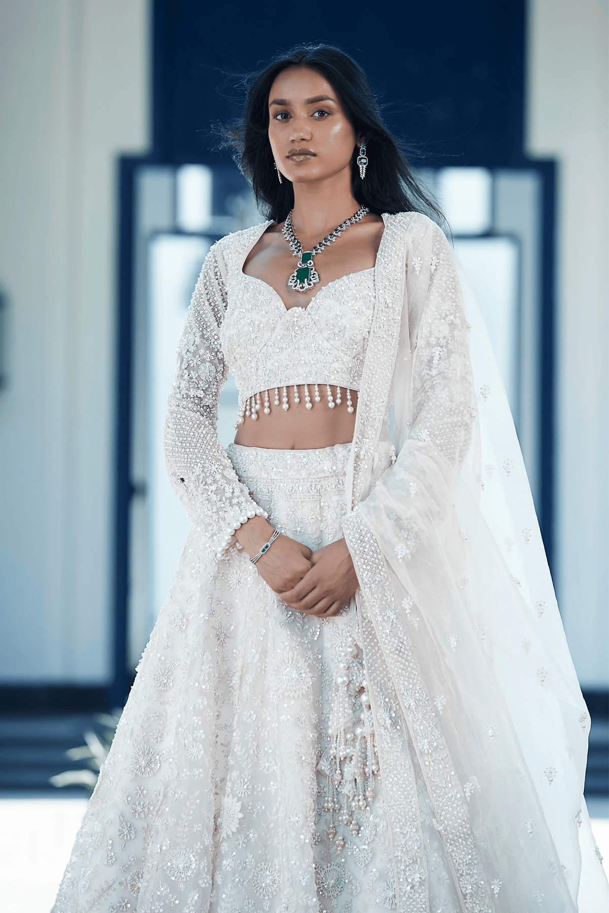 Ivory Organza Embroidered Lehenga Set