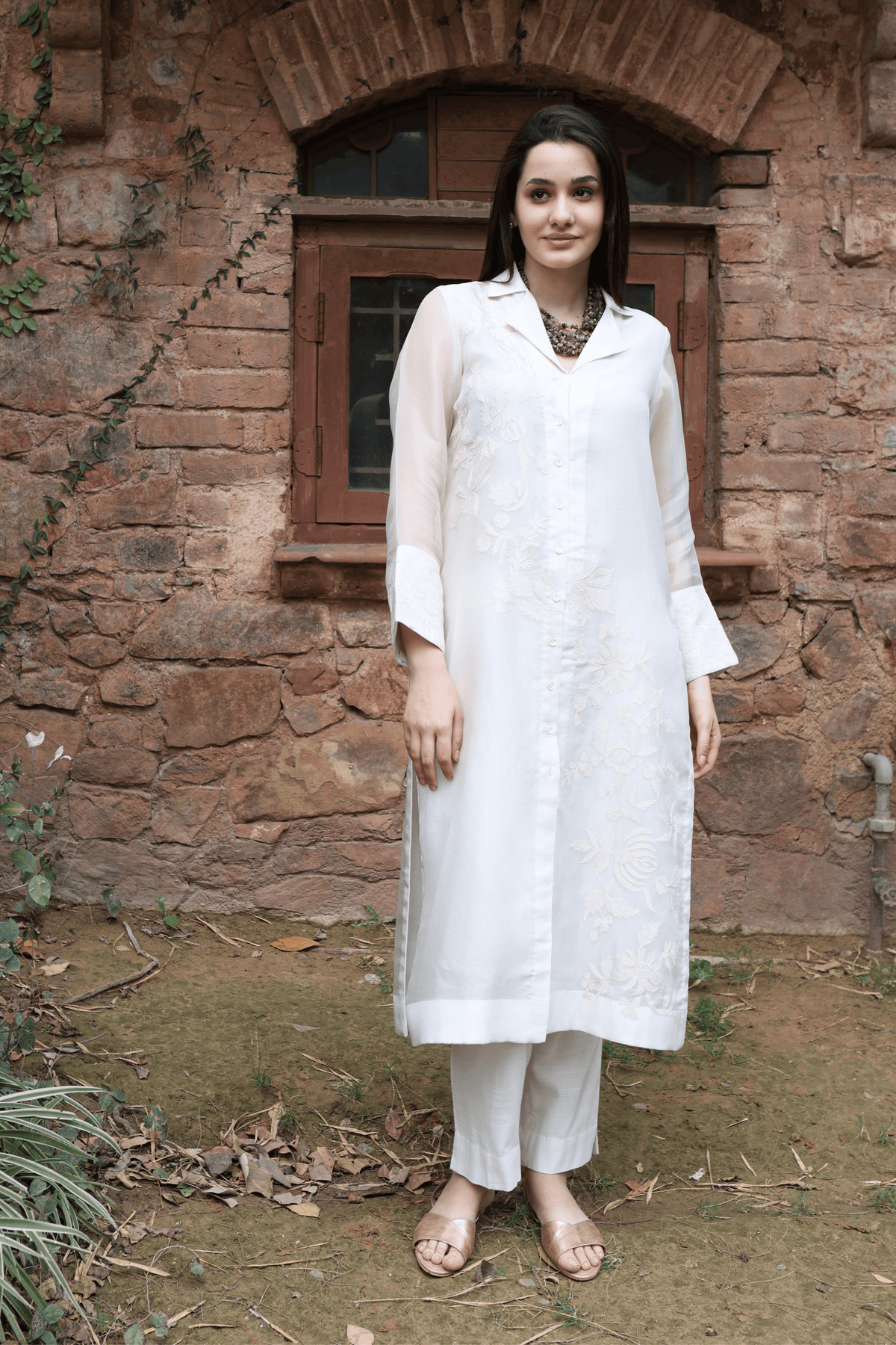 Ivory Front Open Kurta And Pant