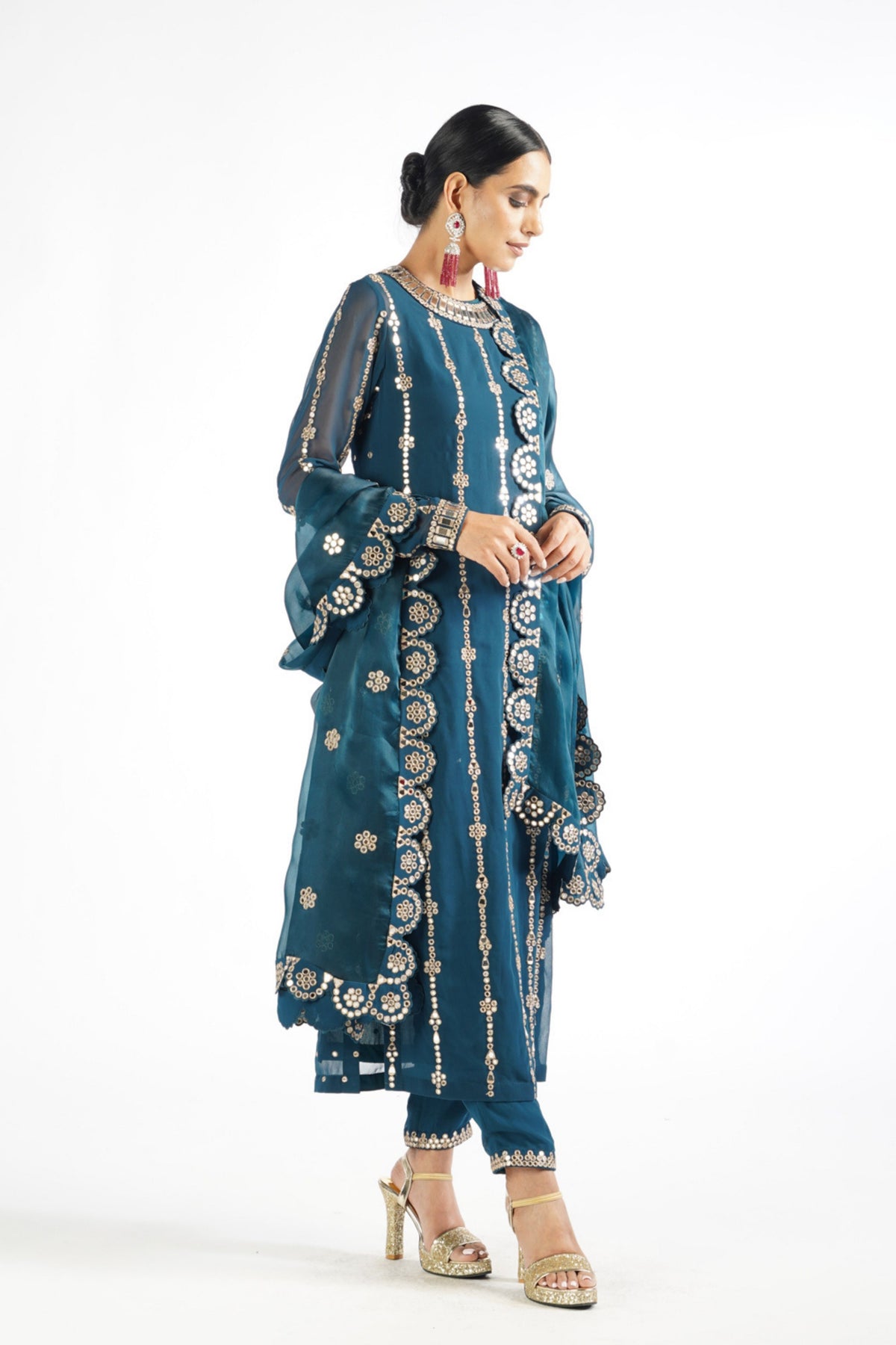 Dark Teal Embellished Kurta Set