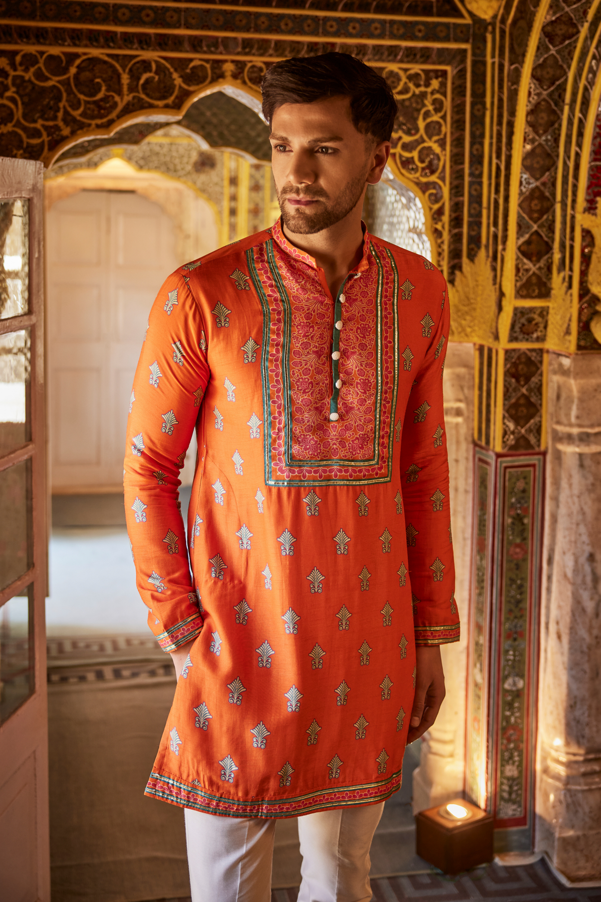 Orange Printed Kurta With Pant