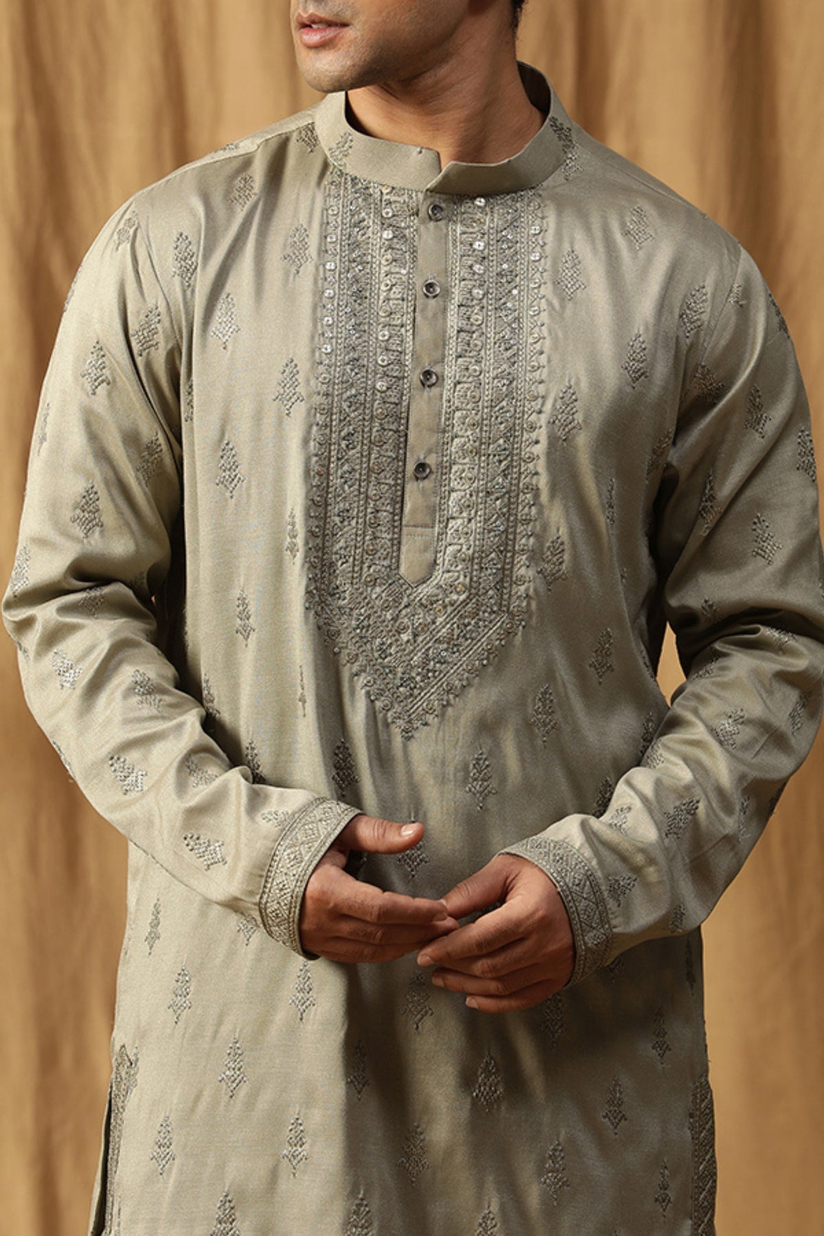 Green Silk Embroidery Kurta Set