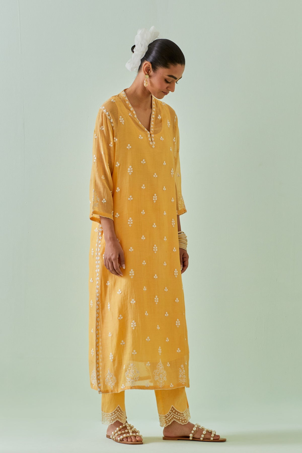 Yellow Boota Embroidered Kurta Set