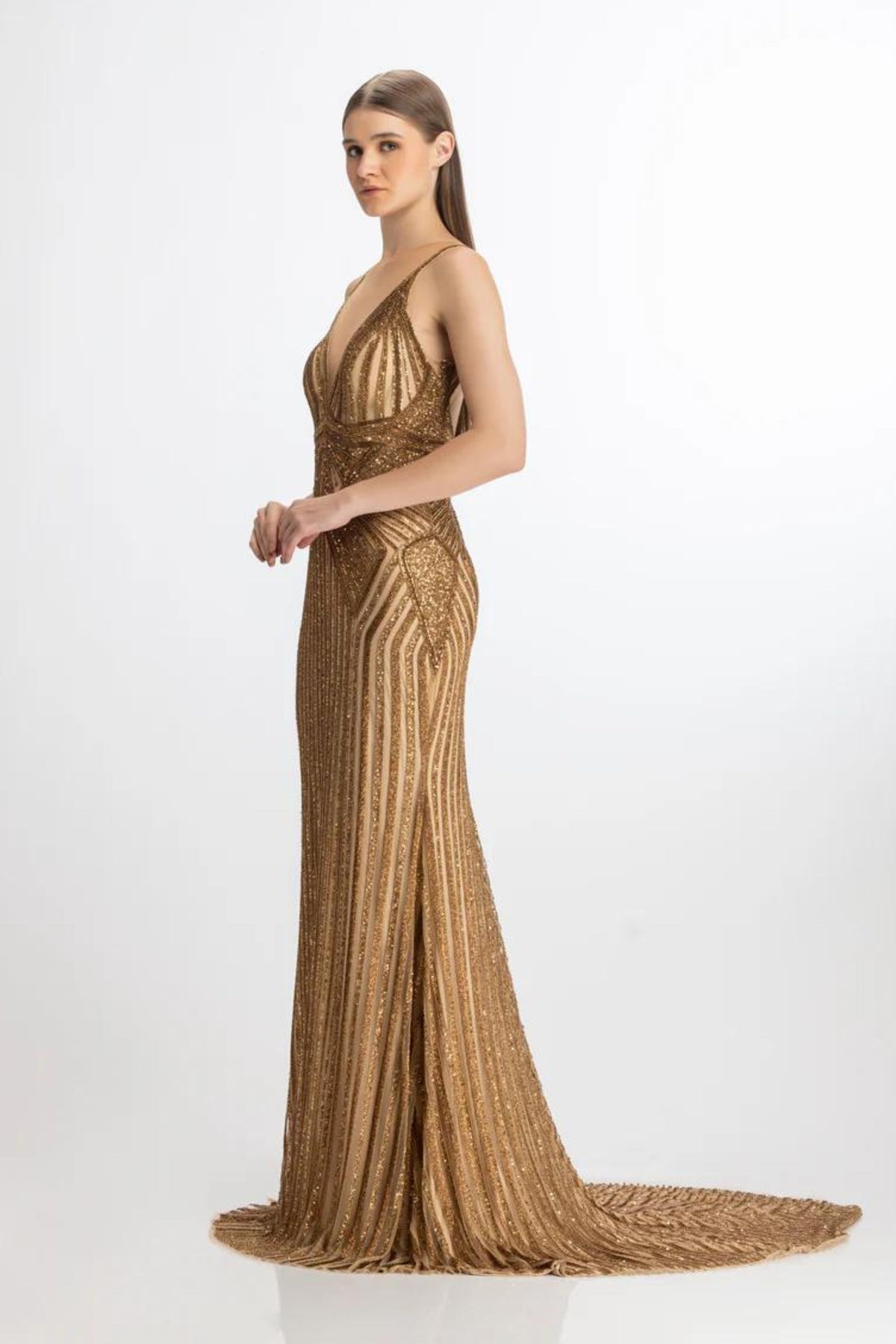 Antique gold sheath fit gown