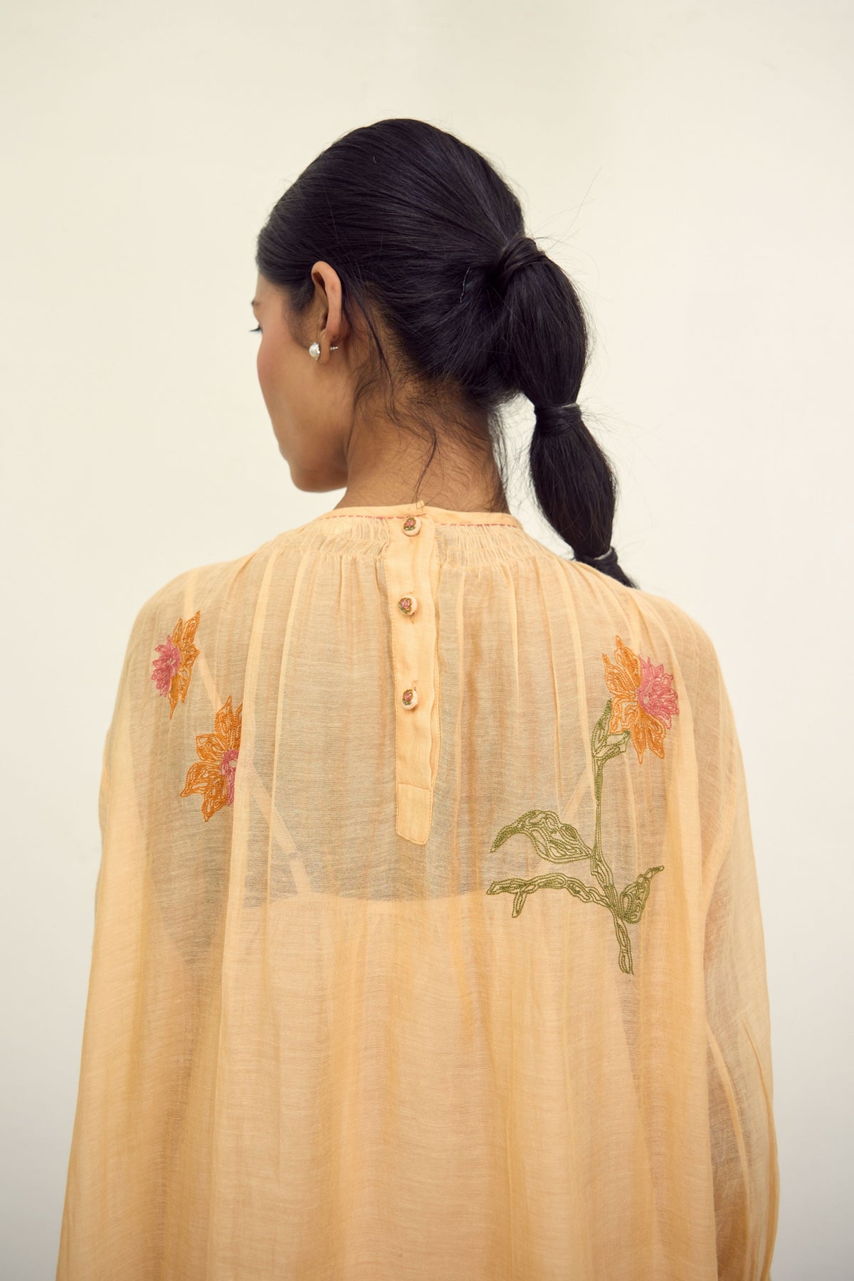 Embroidered Peach Chanderi Tunic