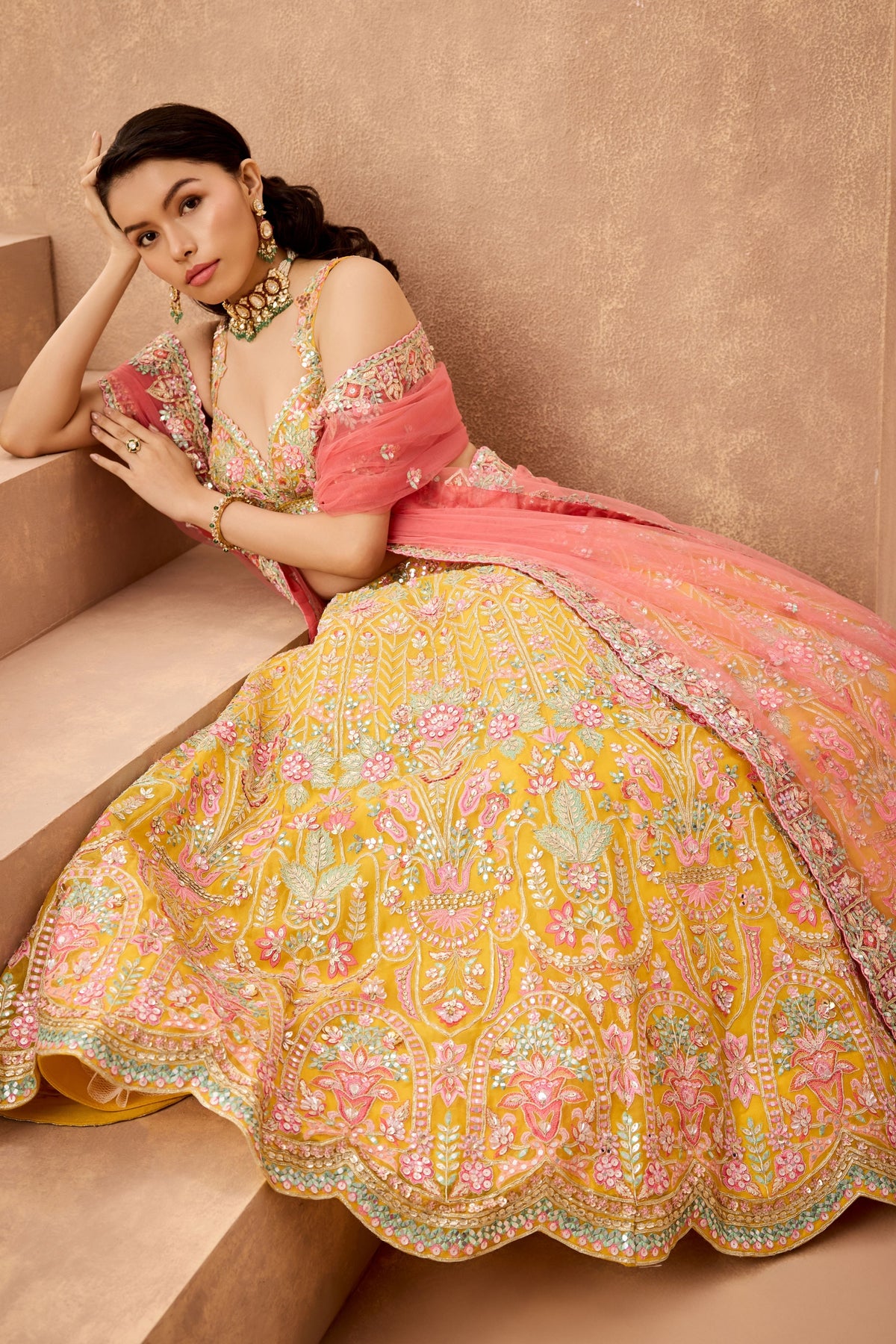 Msi Yellow Coral Lehenga Set