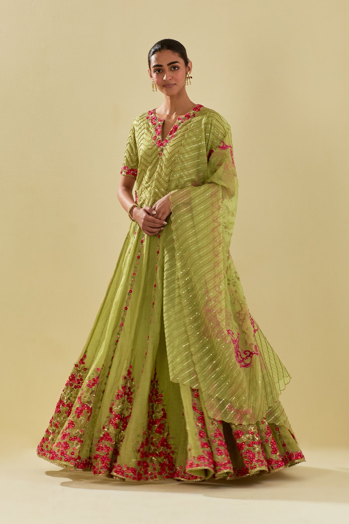 Green Embroidered Lehenga Set