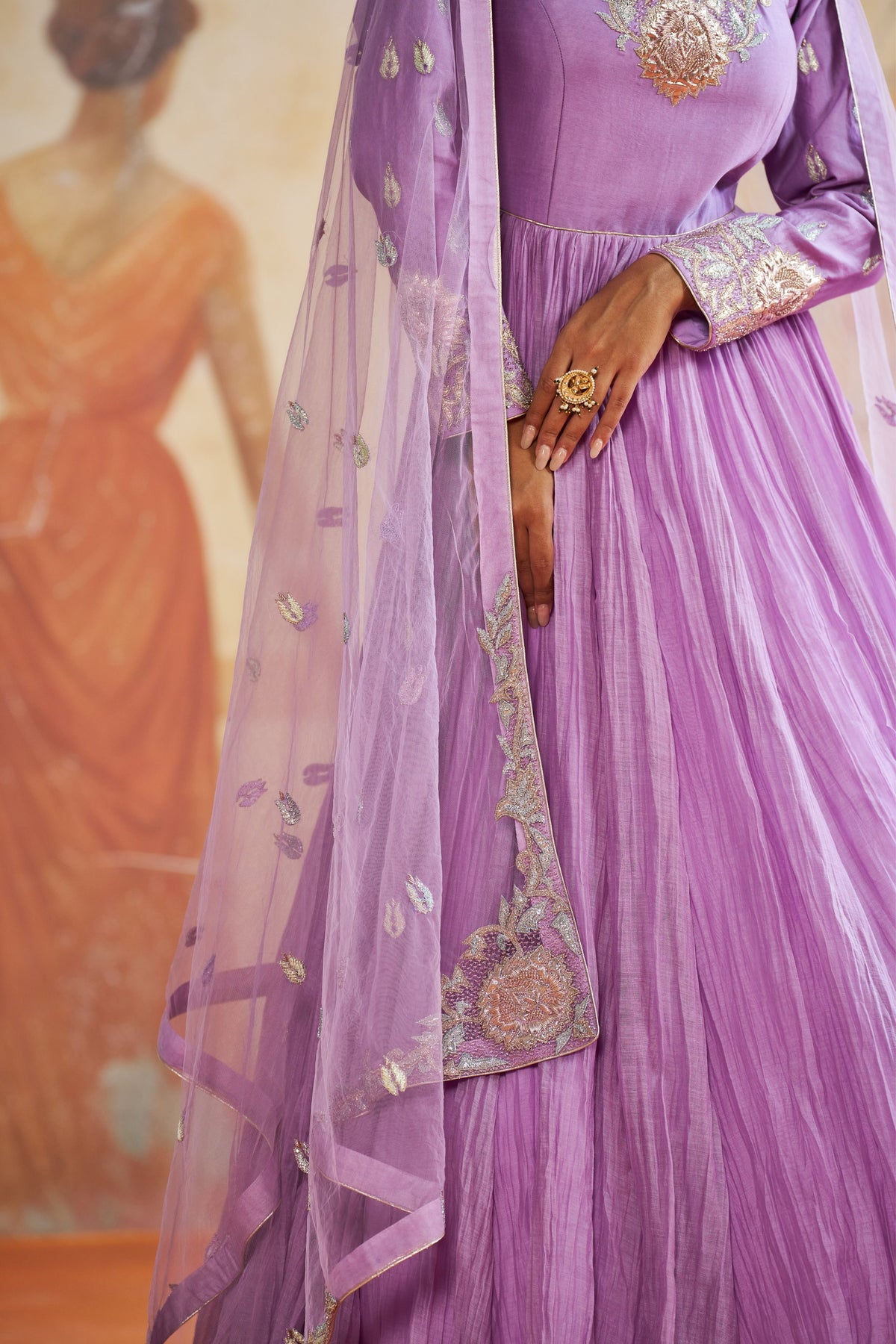 Lavender Chanderi Anarkali Set