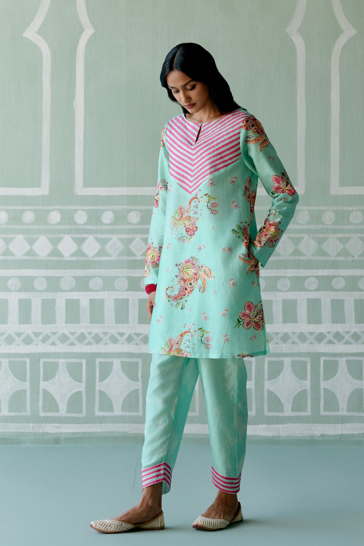 Mint &amp; Fuschia Kurta Set