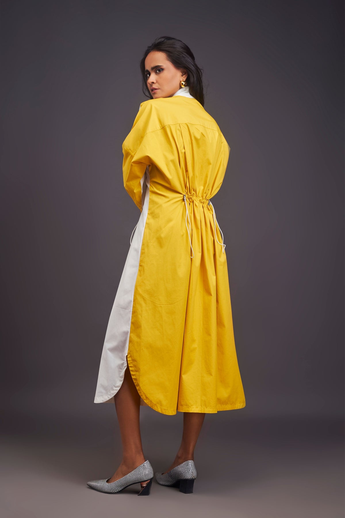 Oversized Ruched White and Yellow Dress