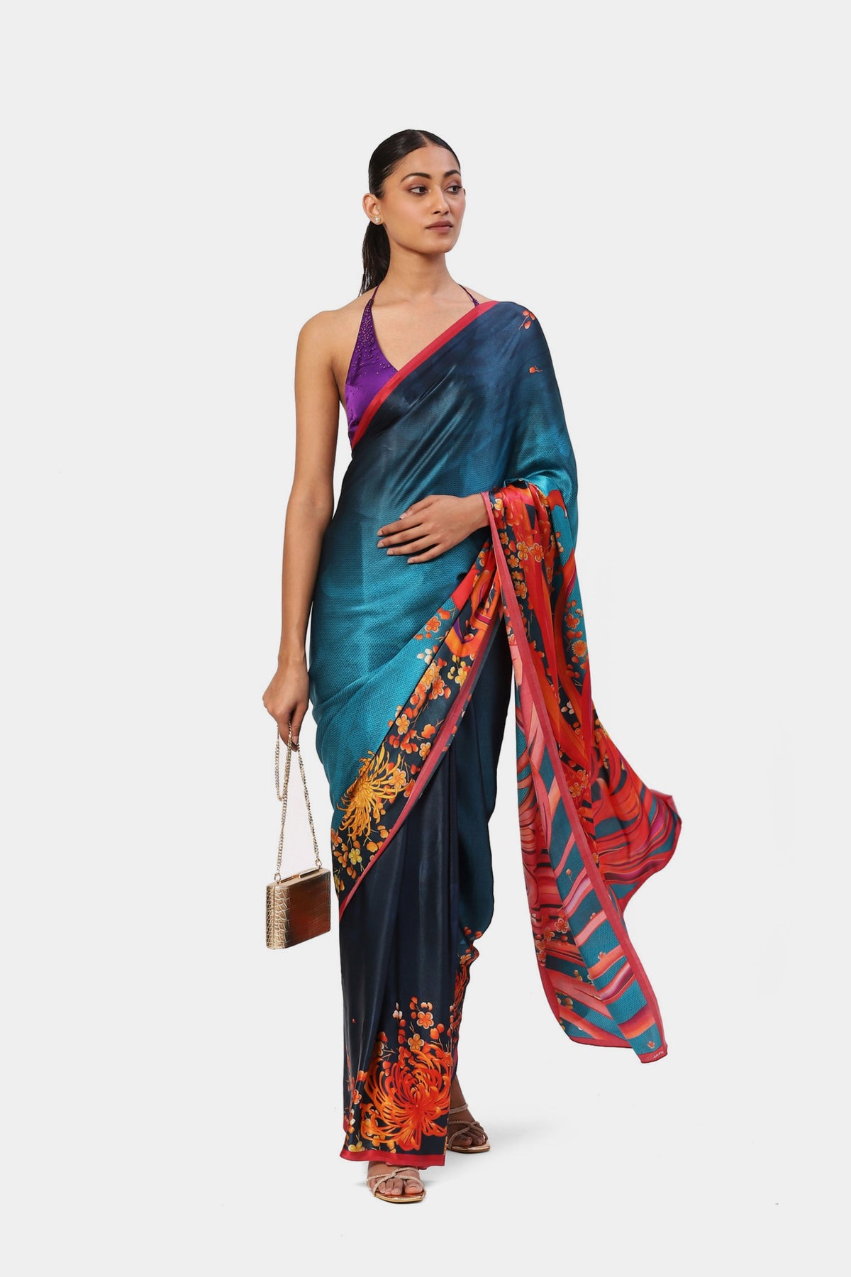 The Blue Printed Breach Candy Saree