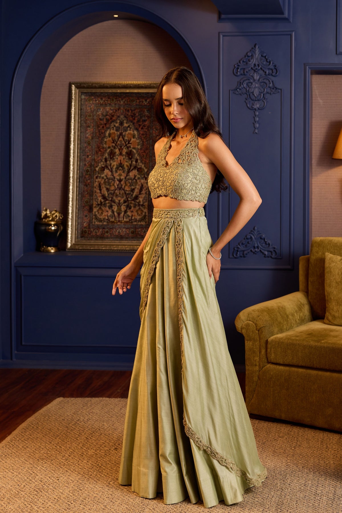 Chic Sage Green Deconstructed Saree