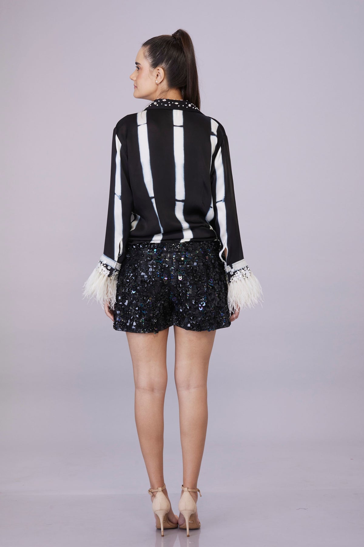 Black Sequins Embroidery Disco Shorts