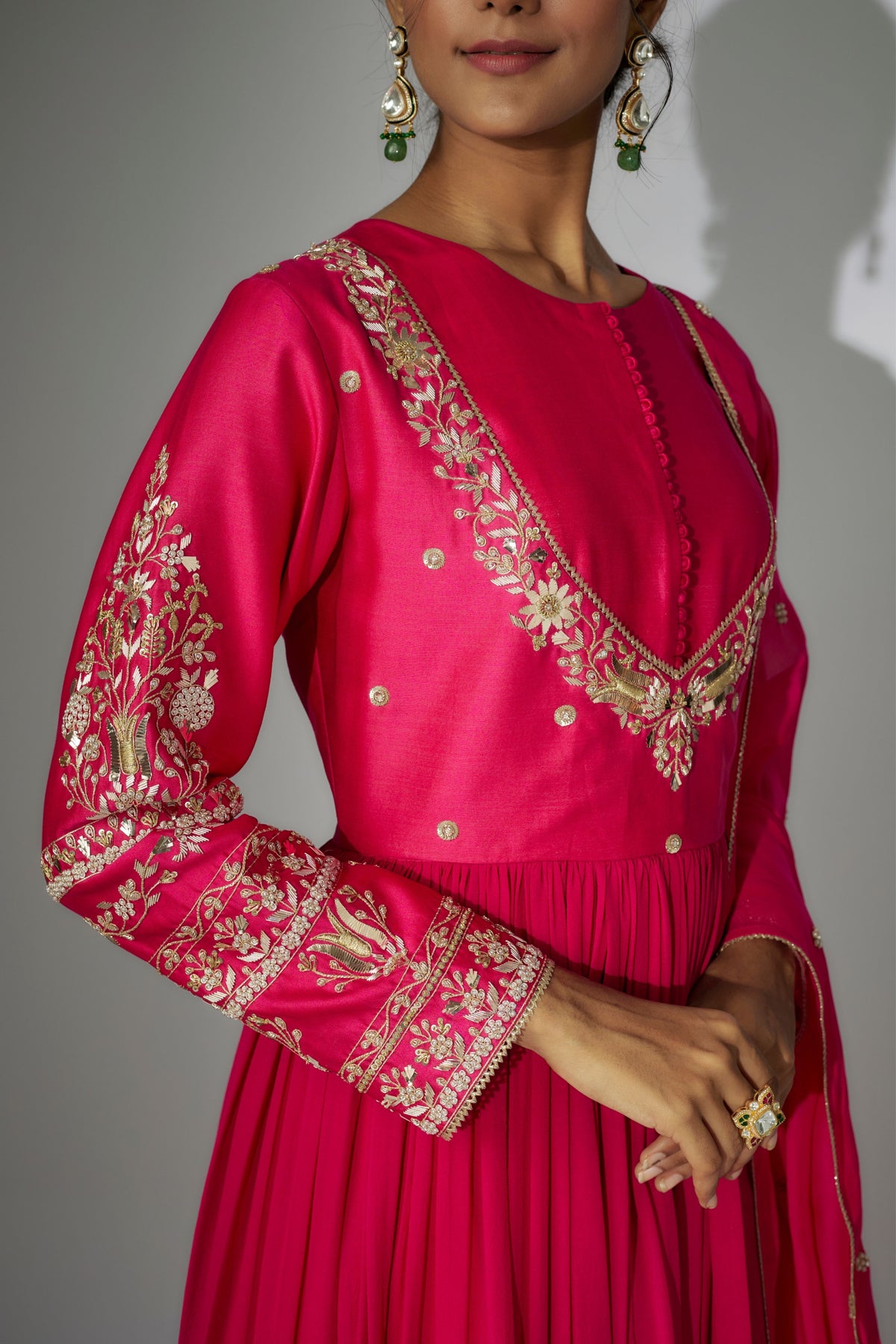 Hot Pink Embroidered Anarkali Set