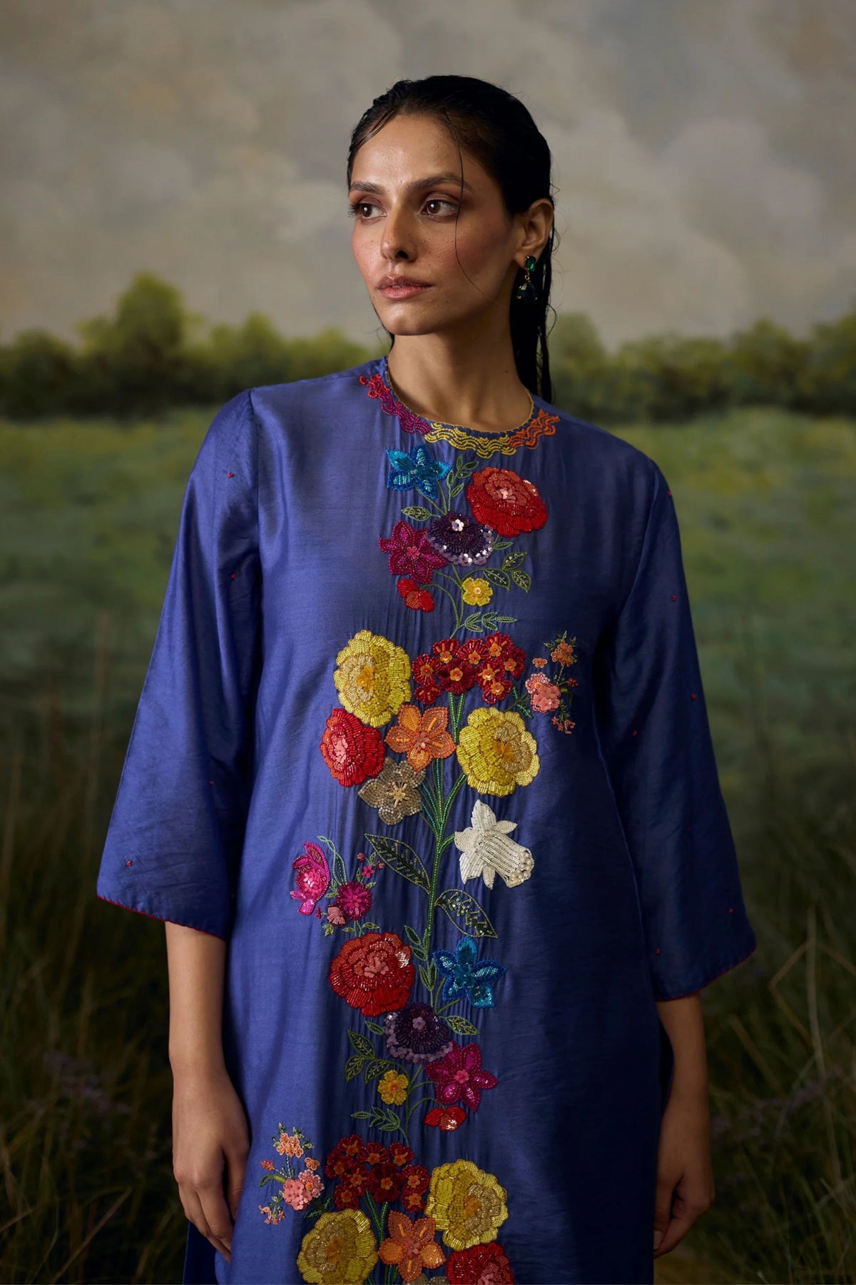 Mystic Blue Embroidered Kurta