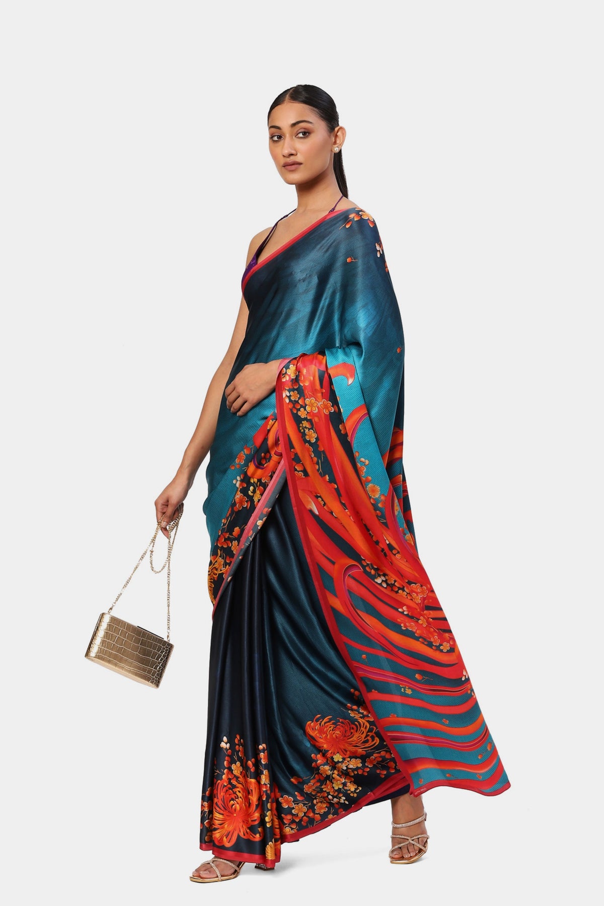 The Blue Printed Breach Candy Saree