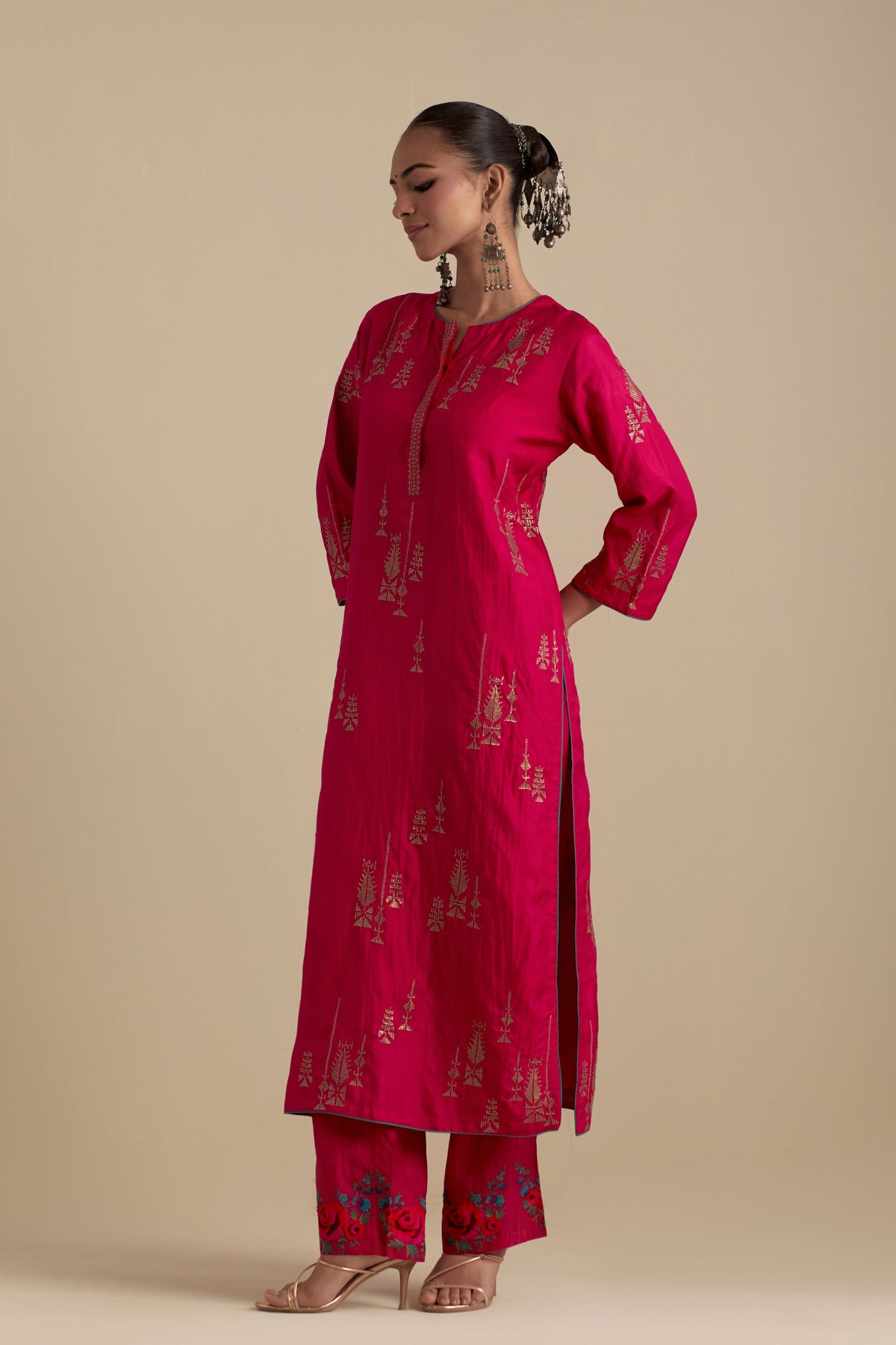 Fuchsia Silk Kurta Set