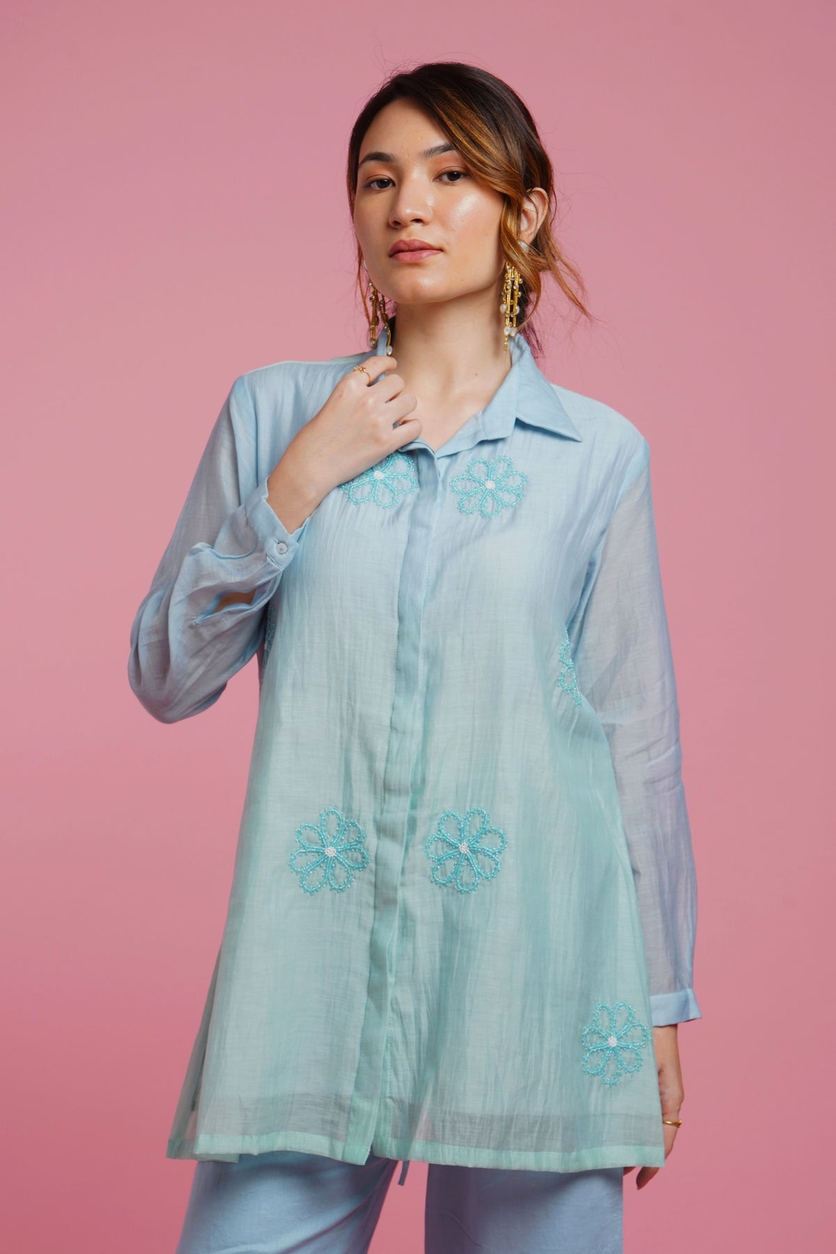 Blue Mul Chanderi Shirt