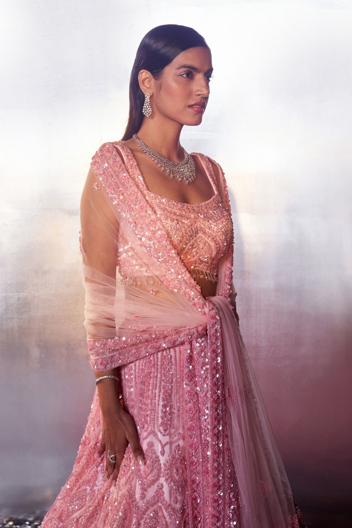 Blush Pink Sequins Lehenga Set