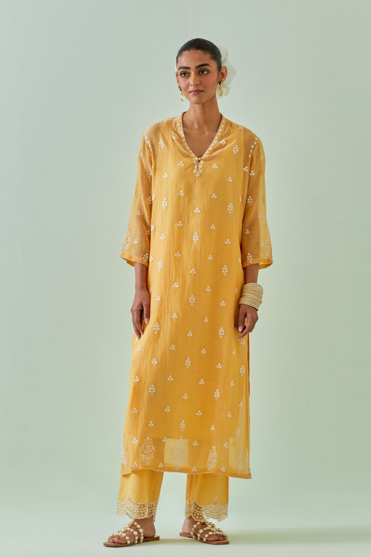 Yellow Boota Embroidered Kurta Set