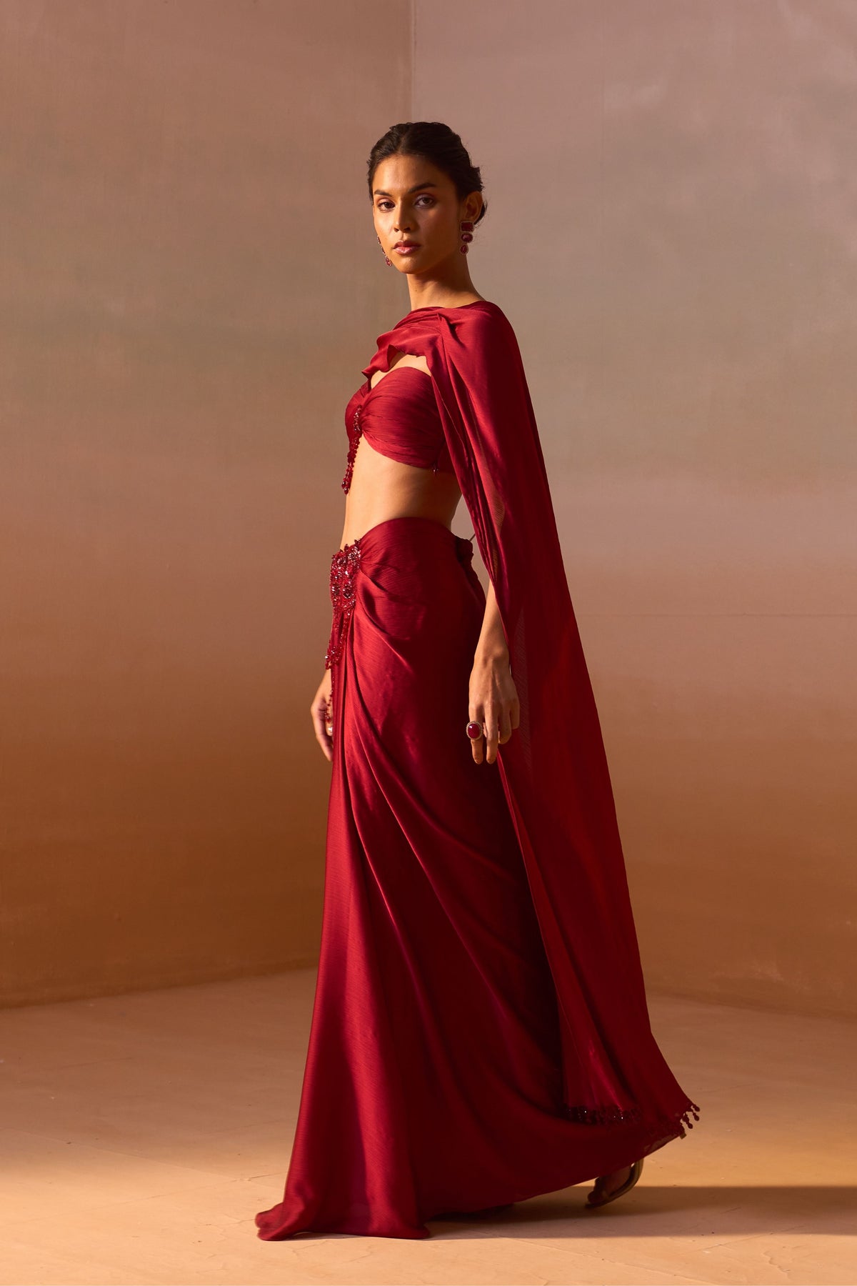 Maroon Draped Saree