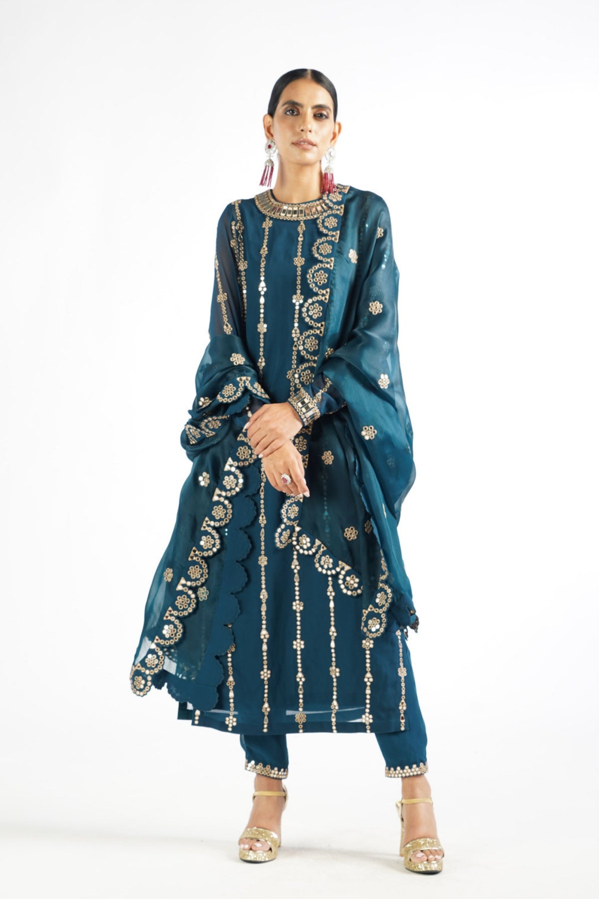 Dark Teal Embellished Kurta Set