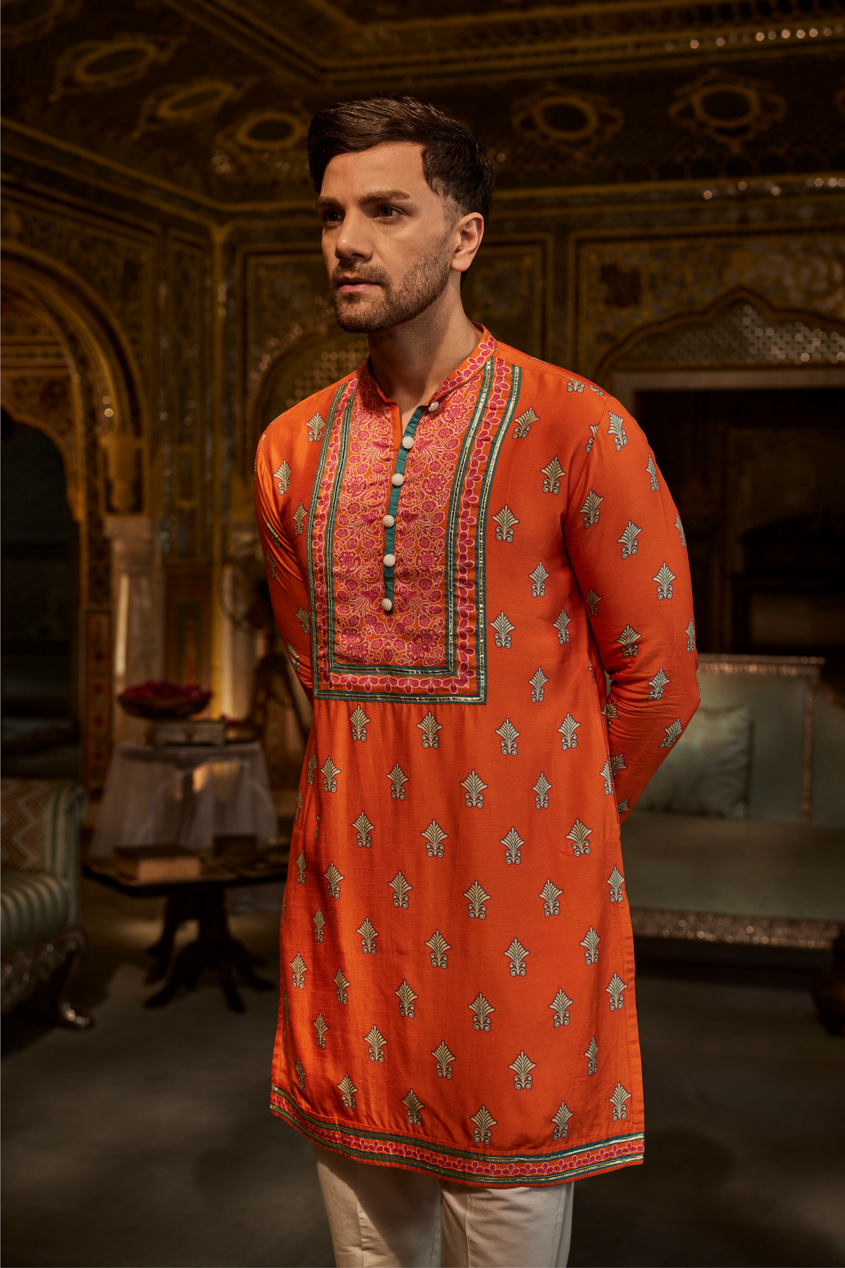 Orange Printed Kurta With Pant