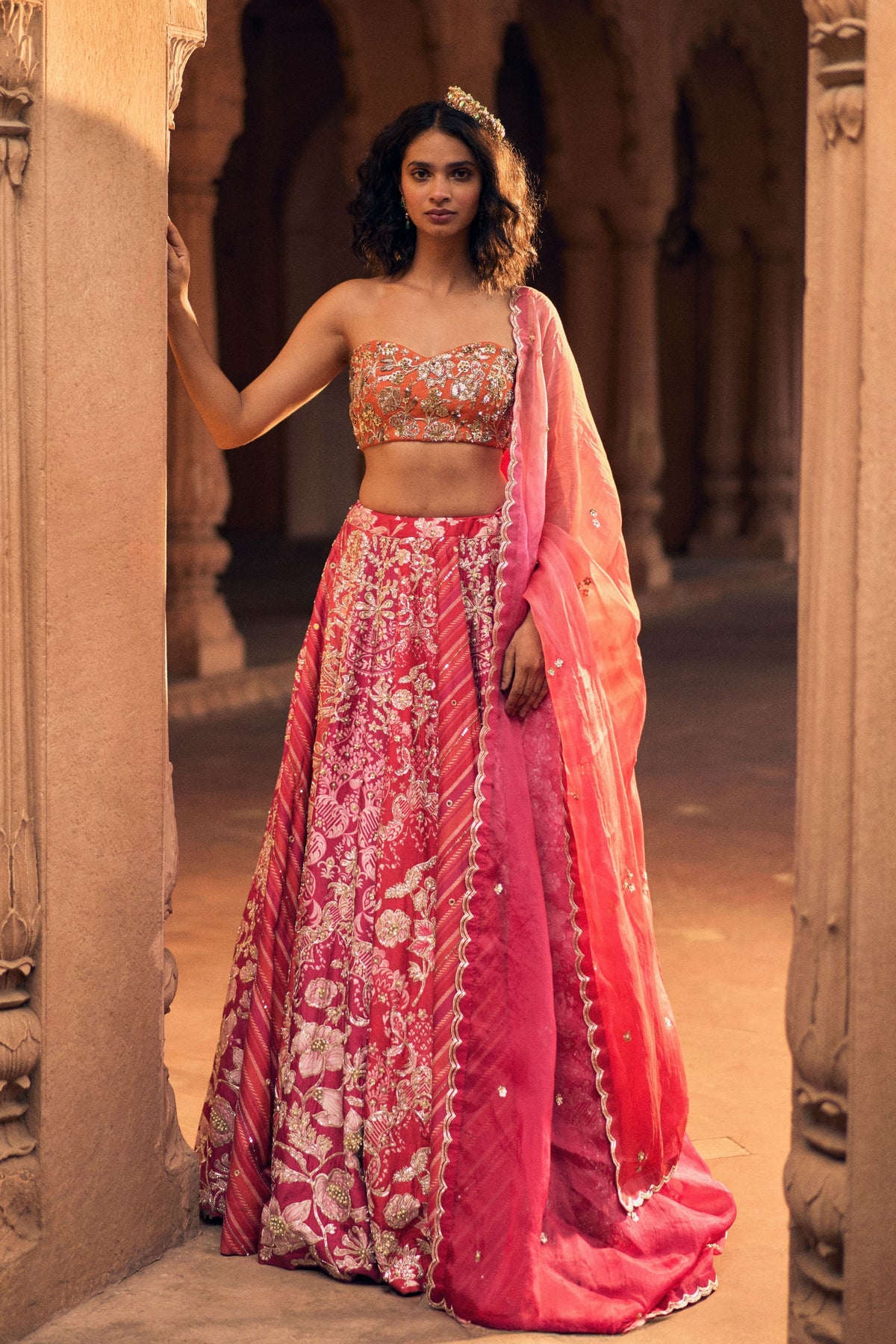 Pink Multi-tone Lehenga Set