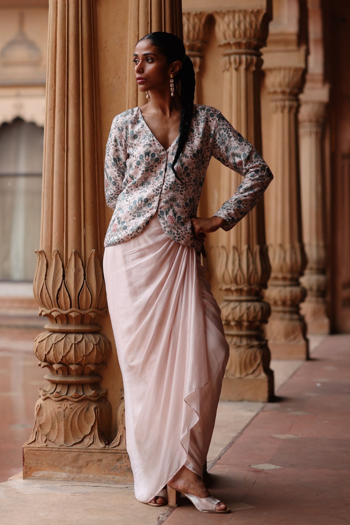 Pink  Jacket and Drape Skirt