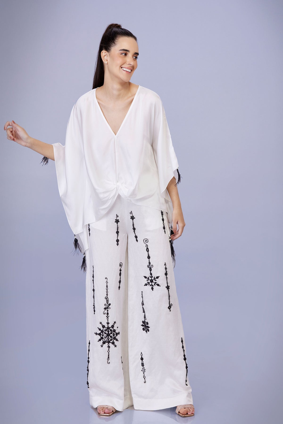 Ivory Plain Draped Kaftan