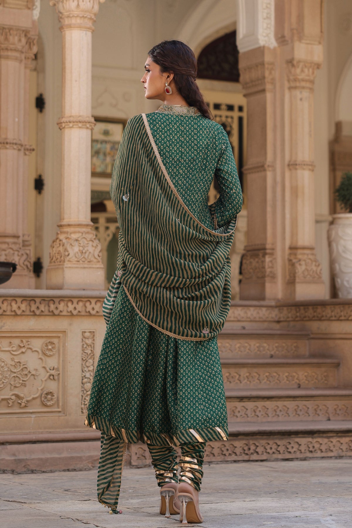 Printed Emerald Green Anarkali Set