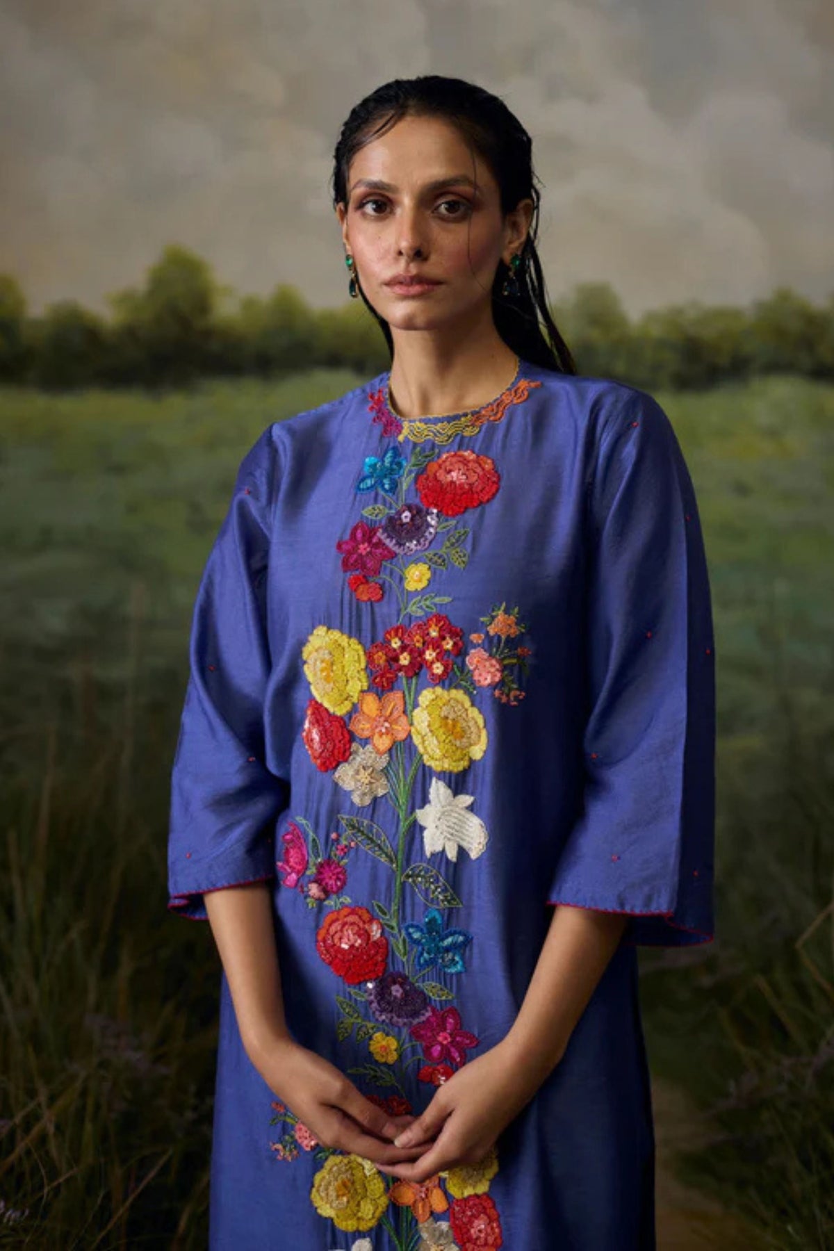 Mystic Blue Embroidered Kurta