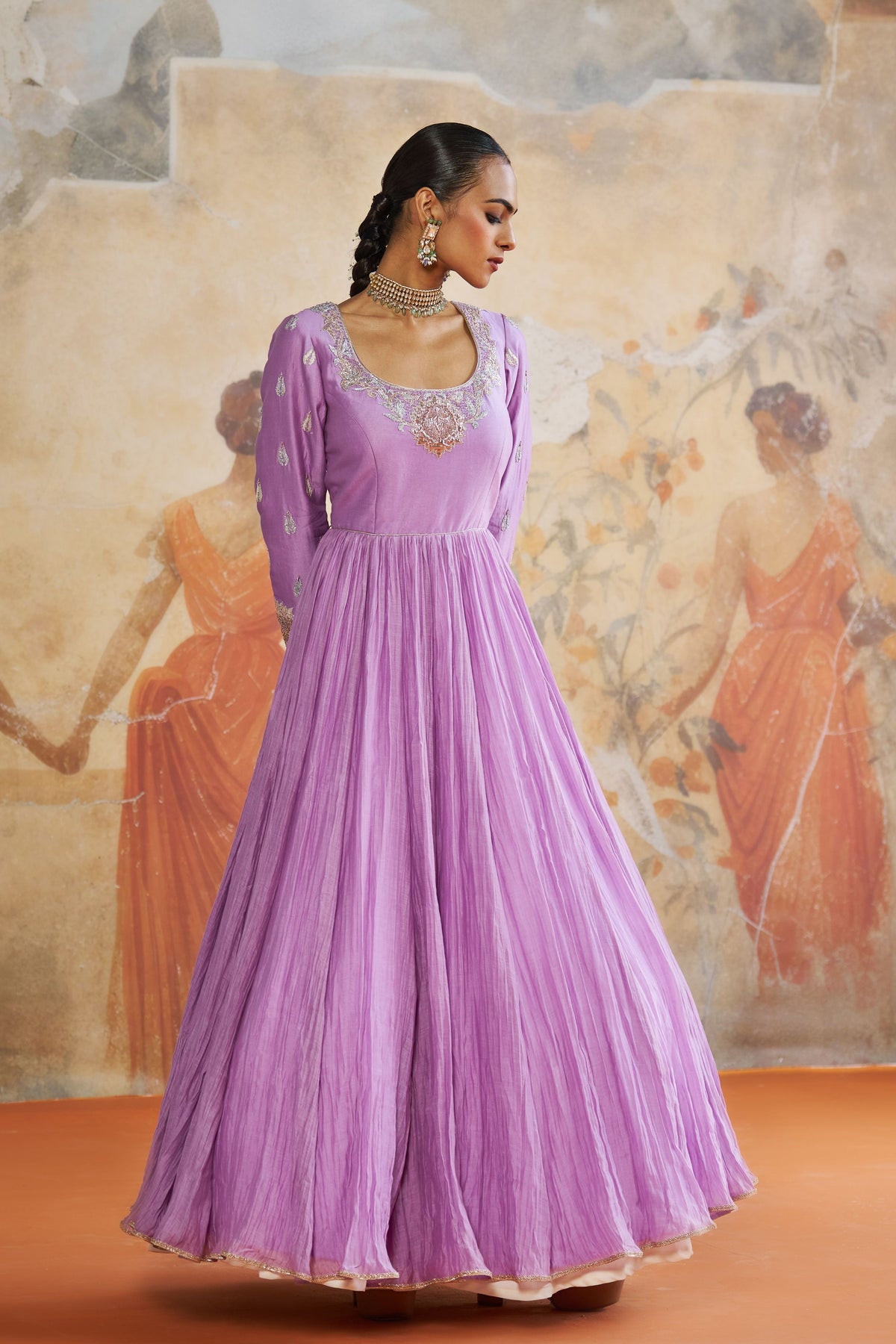 Lavender Chanderi Anarkali Set