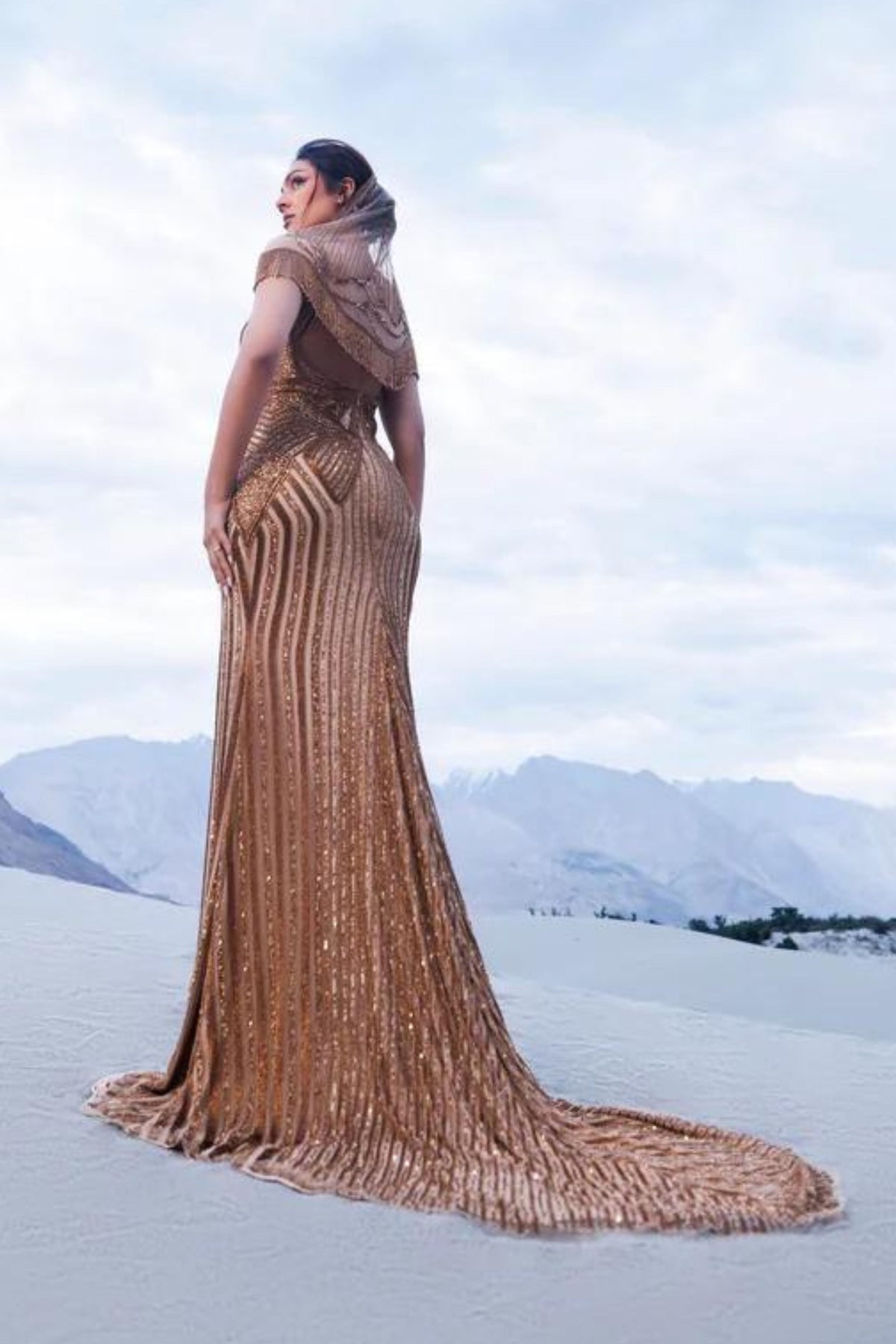 Antique gold sheath fit gown