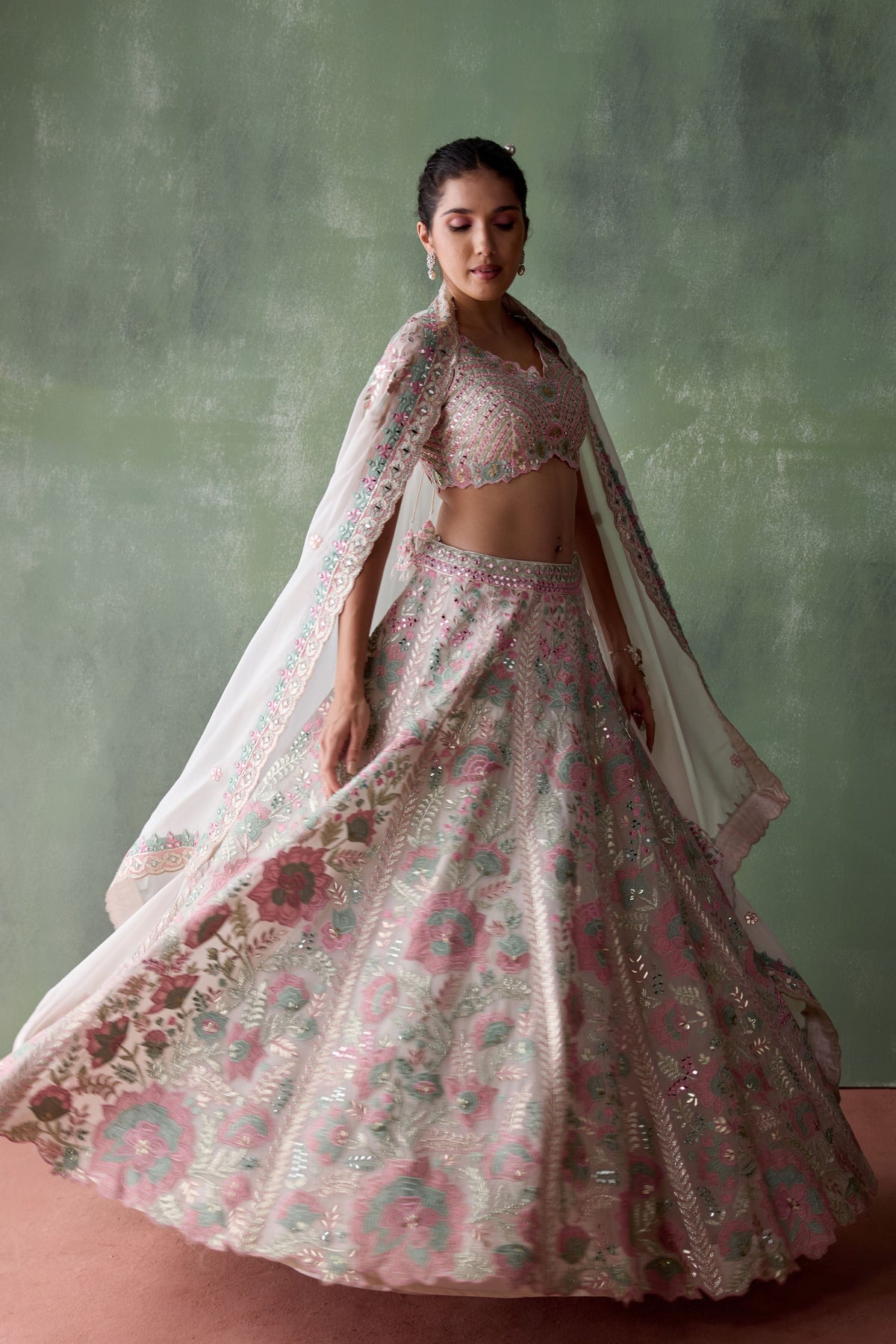 White Floral Organza Lehenga Set