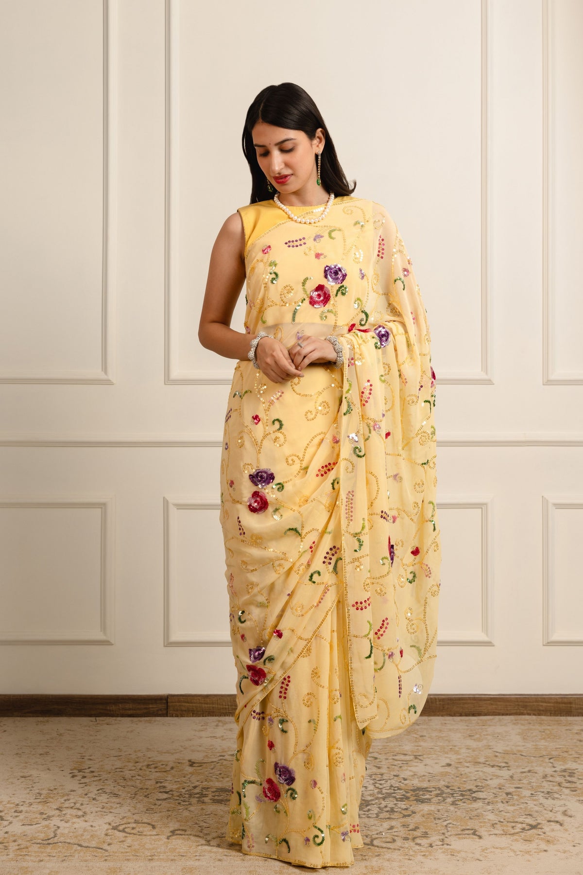 Devyani Mango Yellow Georgette Saree