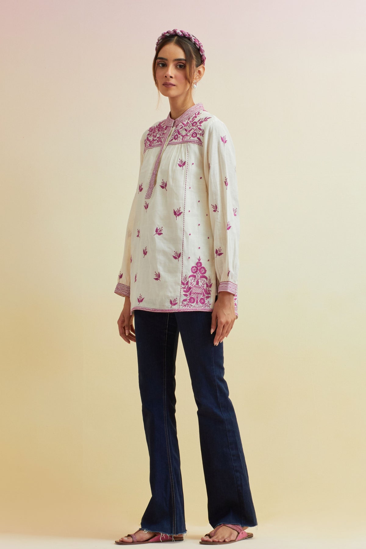 Orchid Pink Thread Embroidery Top